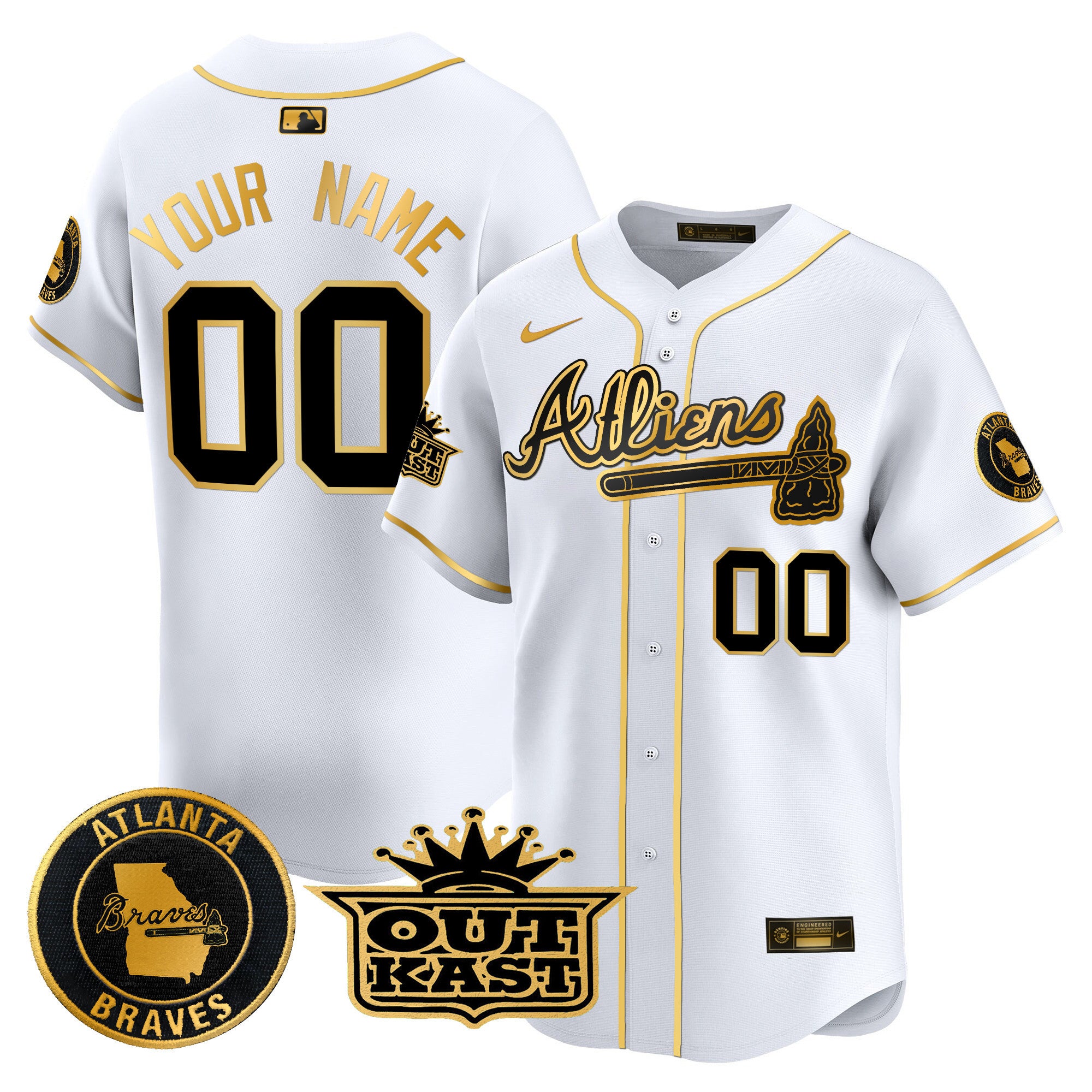 Atlanta Braves Atliens Vapor Premier Limited Custom Jersey - All Stitched - Men, White Gold