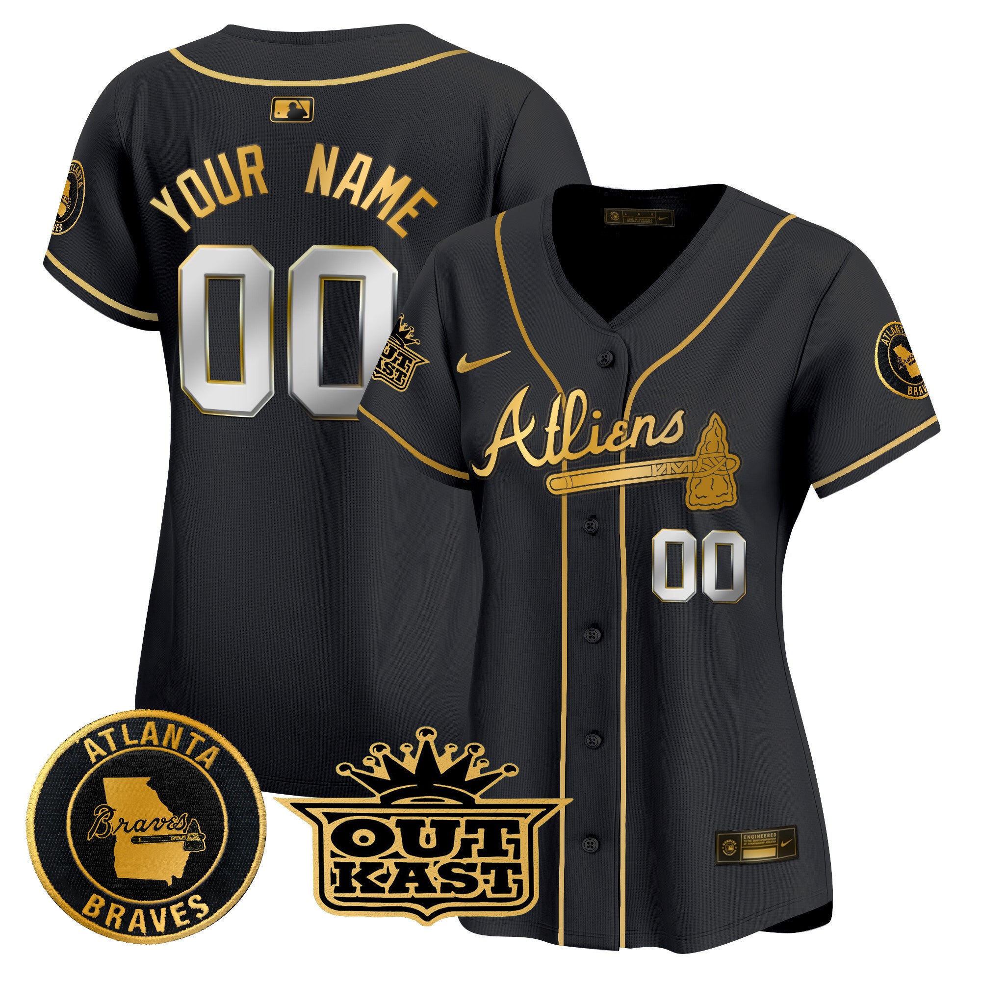 Atlanta Braves Atliens Vapor Premier Limited Custom Jersey - All Stitched - Women, Black Gold
