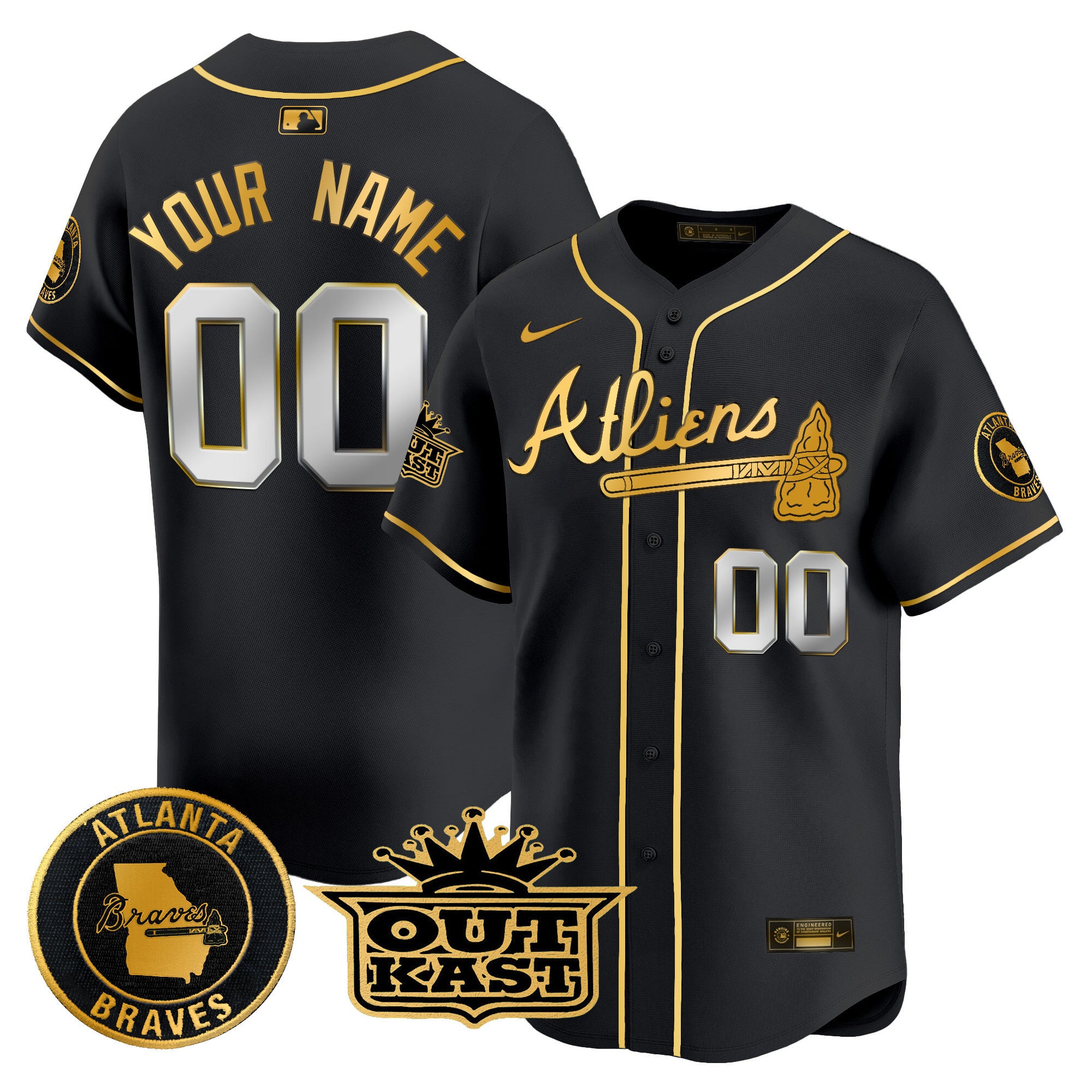 Atlanta Braves Atliens Vapor Premier Limited Custom Jersey - All Stitched - Men, Black Gold