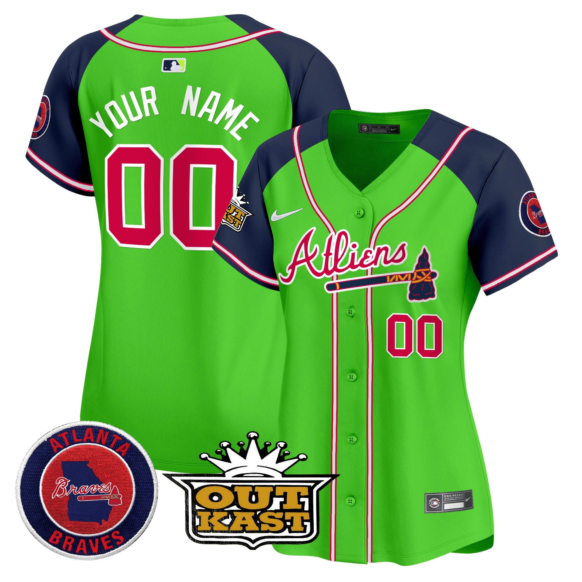 Atlanta Braves Atliens Vapor Premier Limited Custom Jersey - All Stitched - Women, Green Alternate