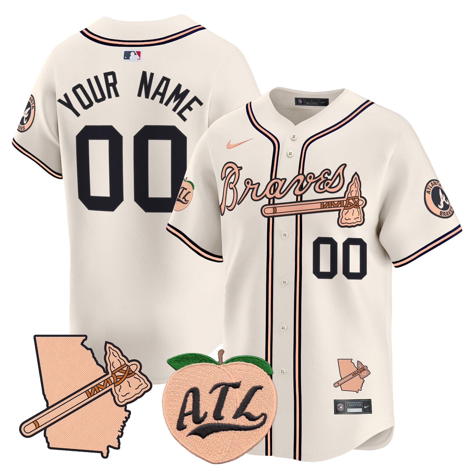 Atlanta Braves Peach Vapor Premier Limited Custom Jersey - All Stitched - Men, Cream