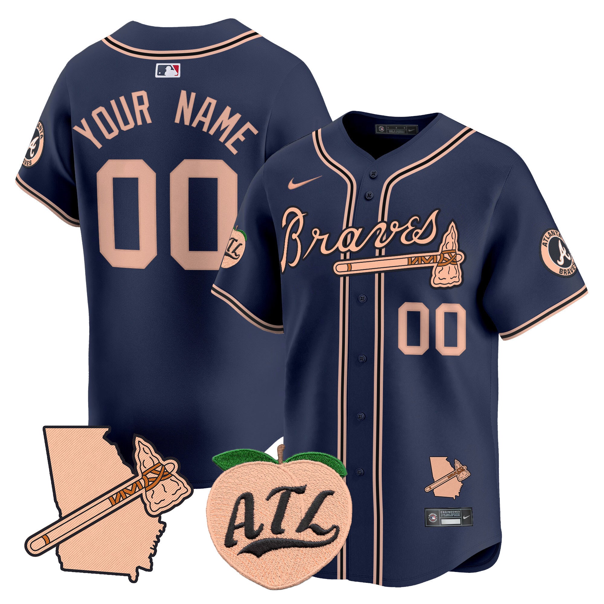 Atlanta Braves Peach Vapor Premier Limited Custom Jersey - All Stitched - Men, Navy
