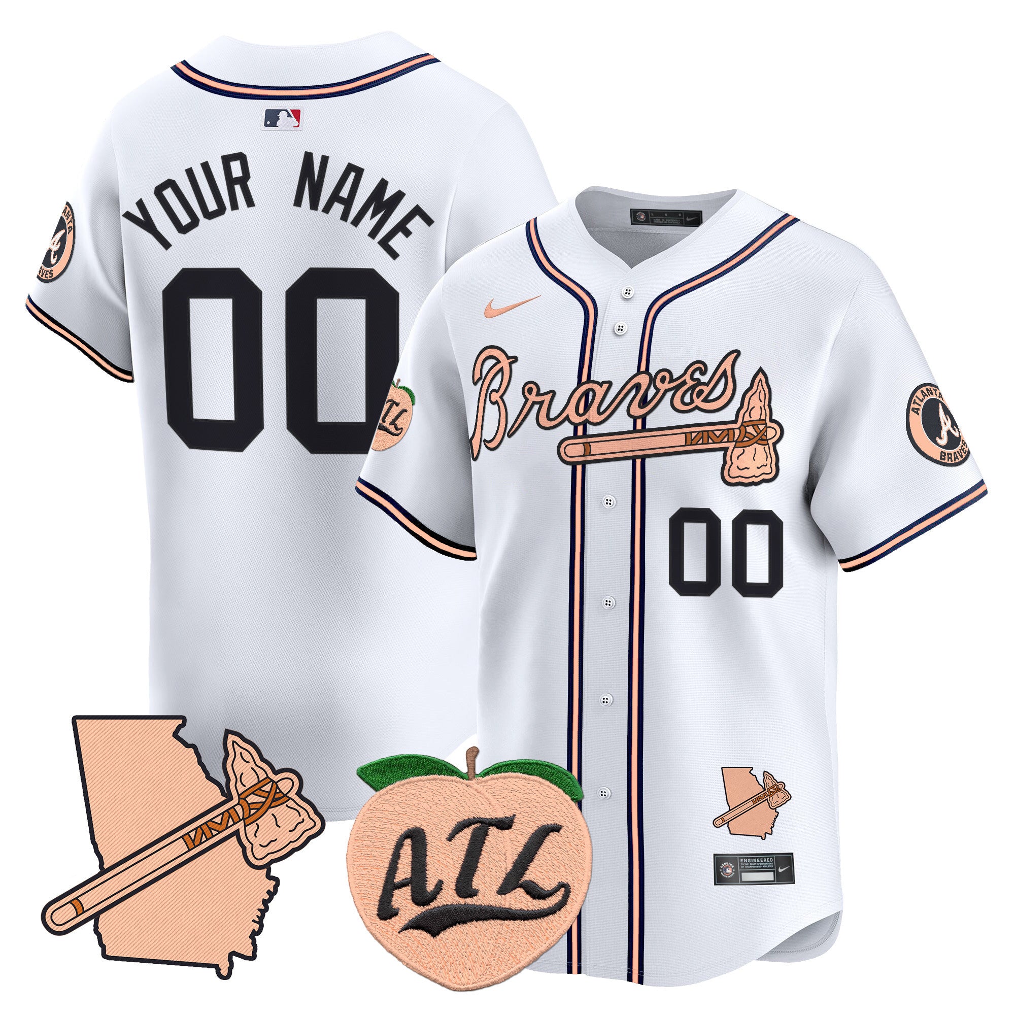 Atlanta Braves Peach Vapor Premier Limited Custom Jersey - All Stitched - Men, White