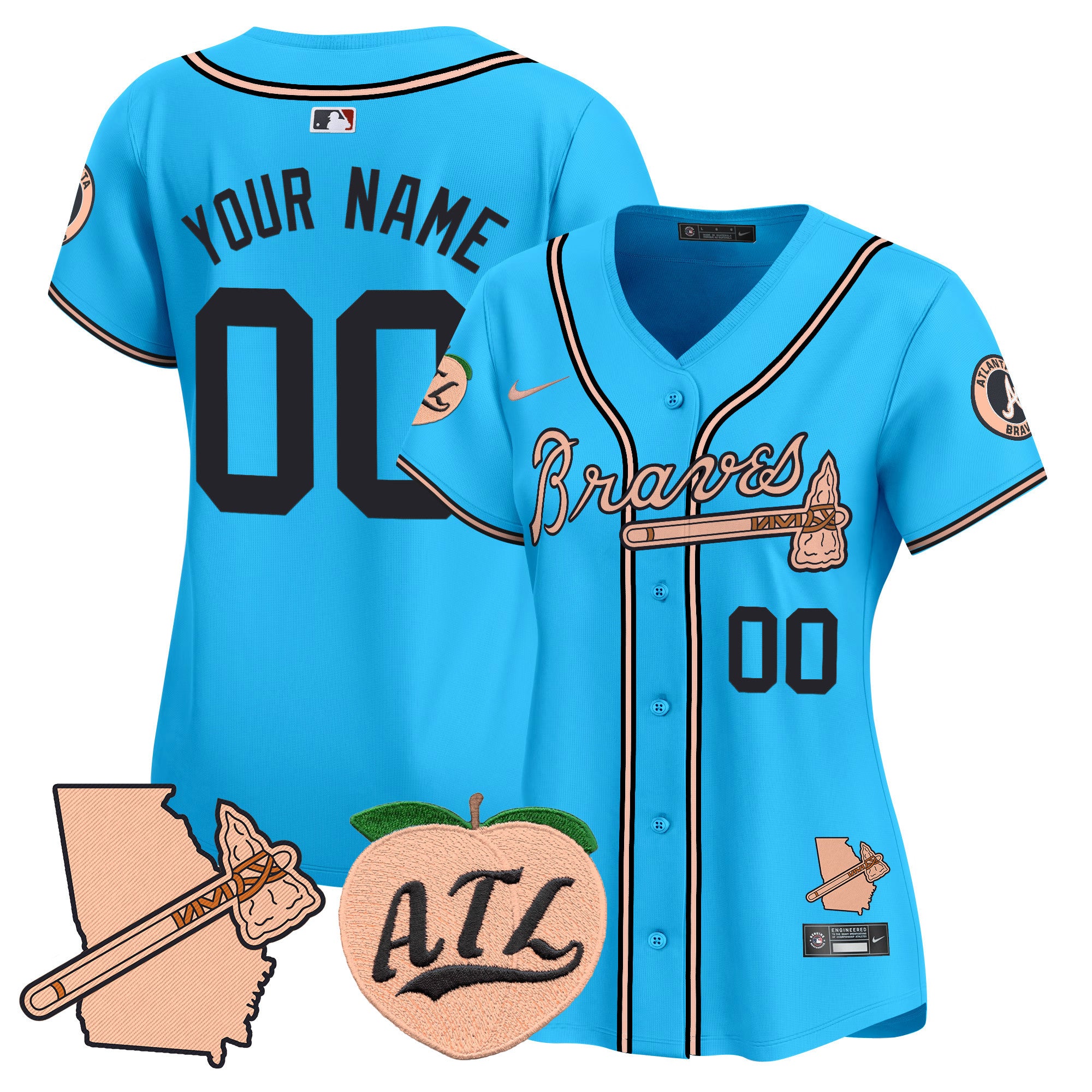 Atlanta Braves Peach Vapor Premier Limited Custom Jersey - All Stitched - Women, Light Blue