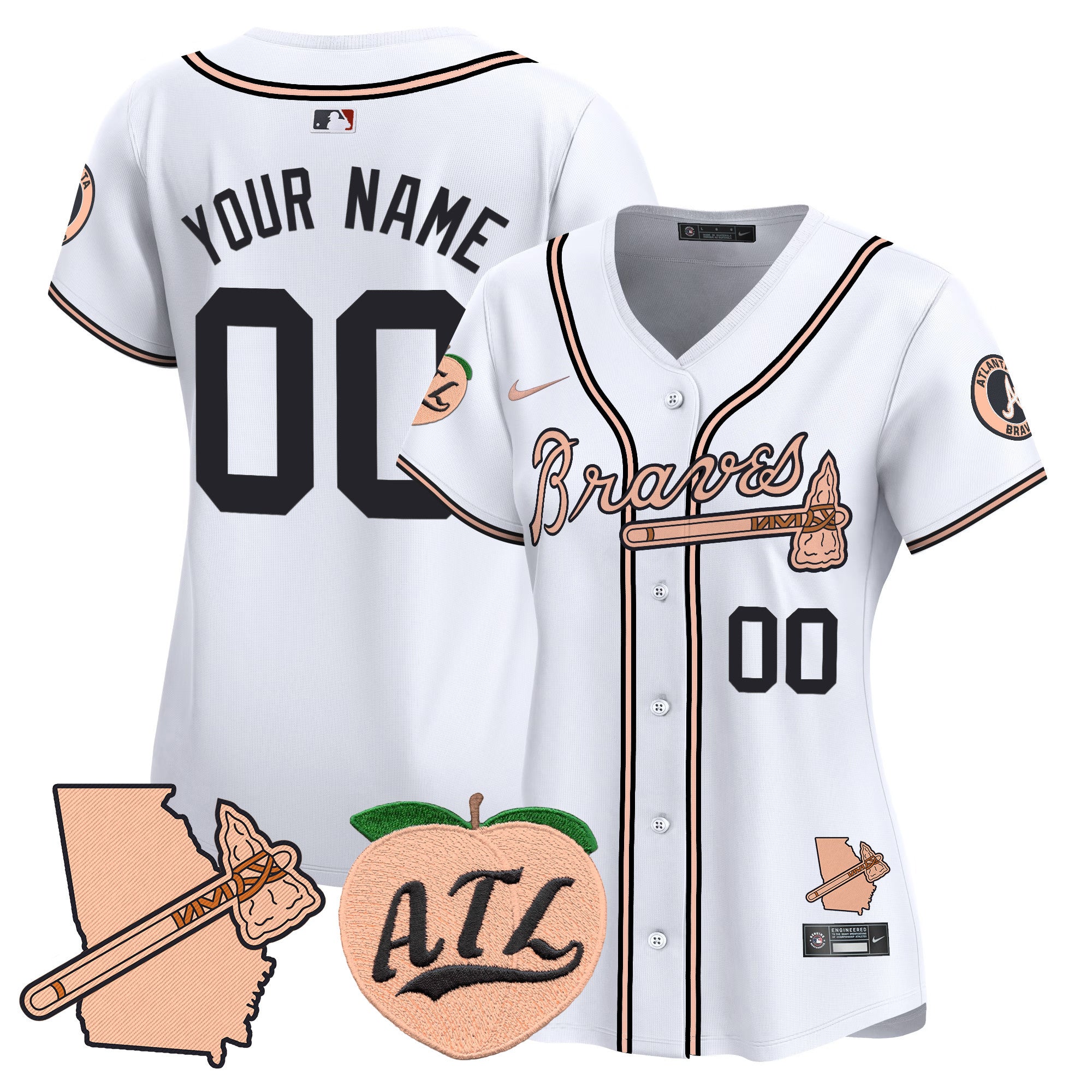 Atlanta Braves Peach Vapor Premier Limited Custom Jersey - All Stitched - Women, White