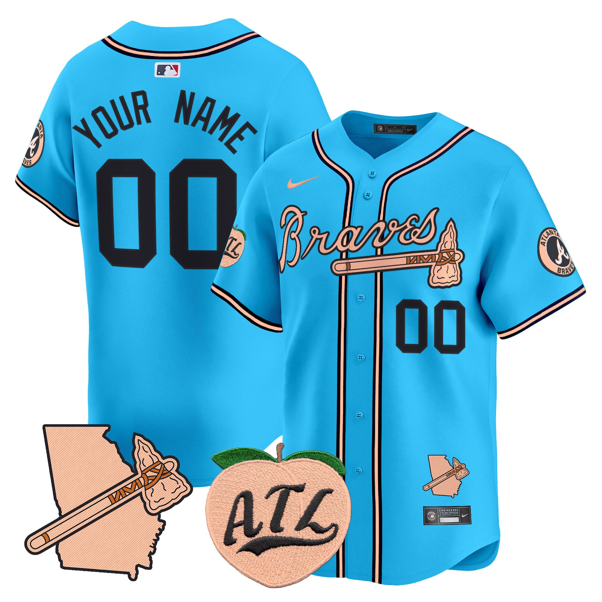Atlanta Braves Peach Vapor Premier Limited Custom Jersey - All Stitched - Men, Light Blue
