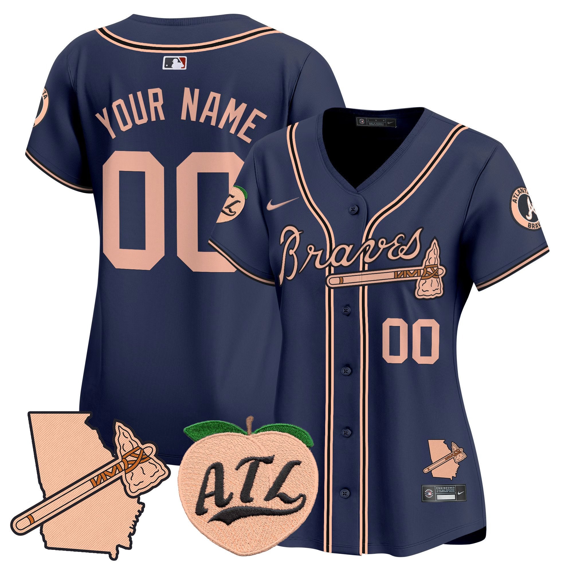 Atlanta Braves Peach Vapor Premier Limited Custom Jersey - All Stitched - Women, Navy