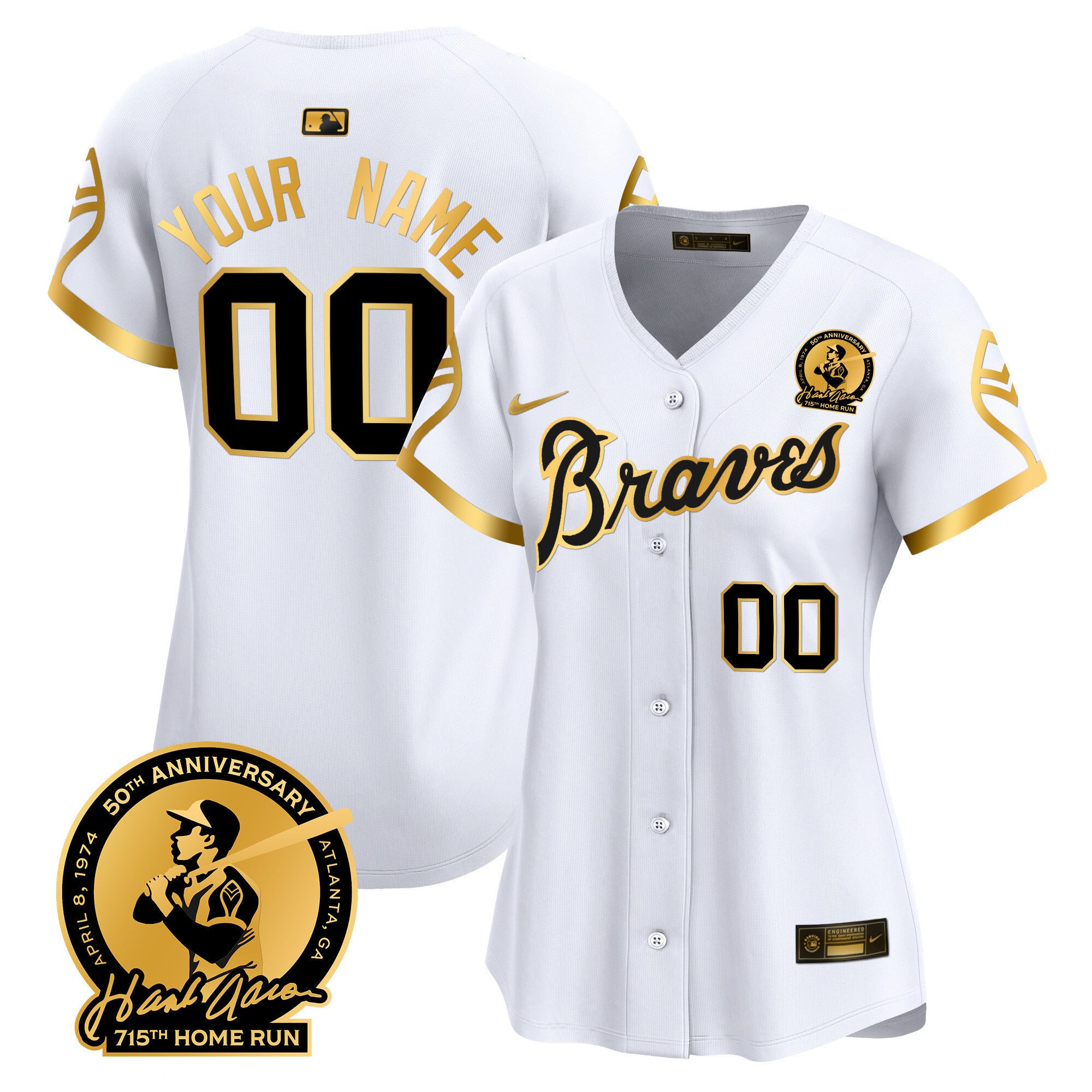 Atlanta Braves Throwback 1974 - 1982 Vapor Premier Limited Custom Jersey - All Stitched - Women, 1974 White Gold