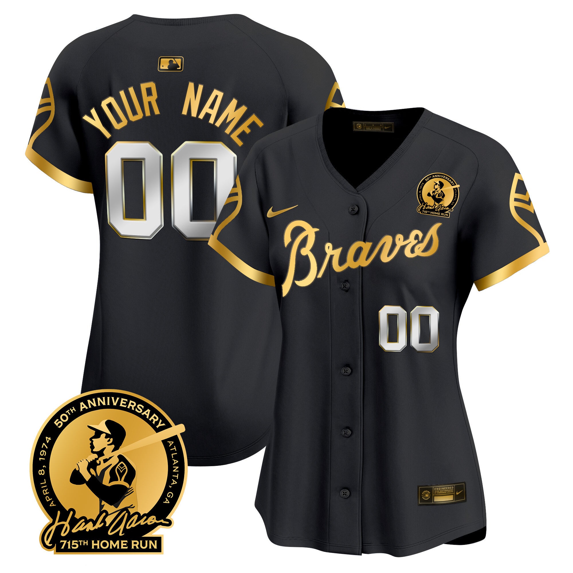 Atlanta Braves Throwback 1974 - 1982 Vapor Premier Limited Custom Jersey - All Stitched - Women, 1974 Black Gold