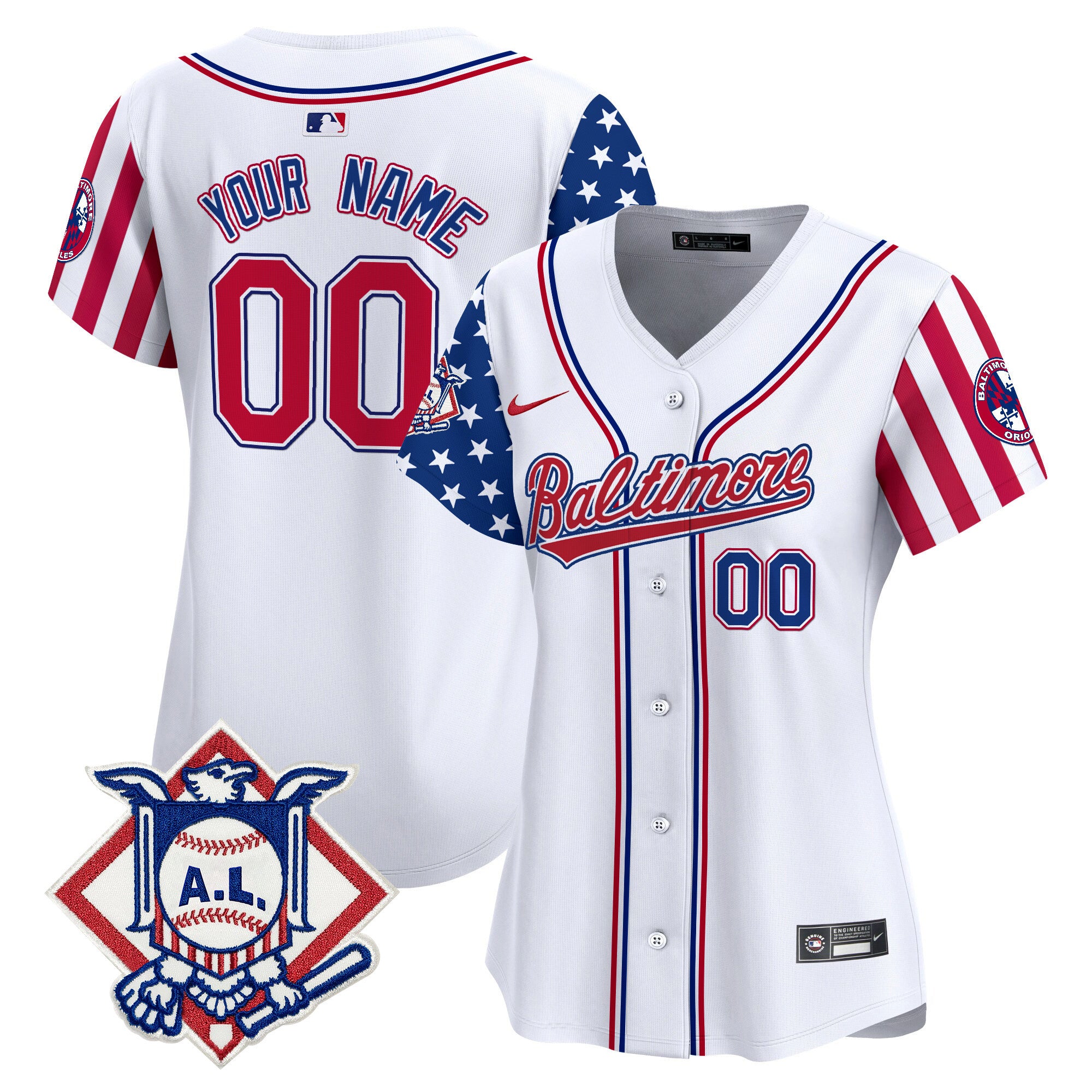 Baltimore Orioles 2024 Fourth of July Vapor Premier Limited Custom Jersey - All Stitched - Women, White Limited