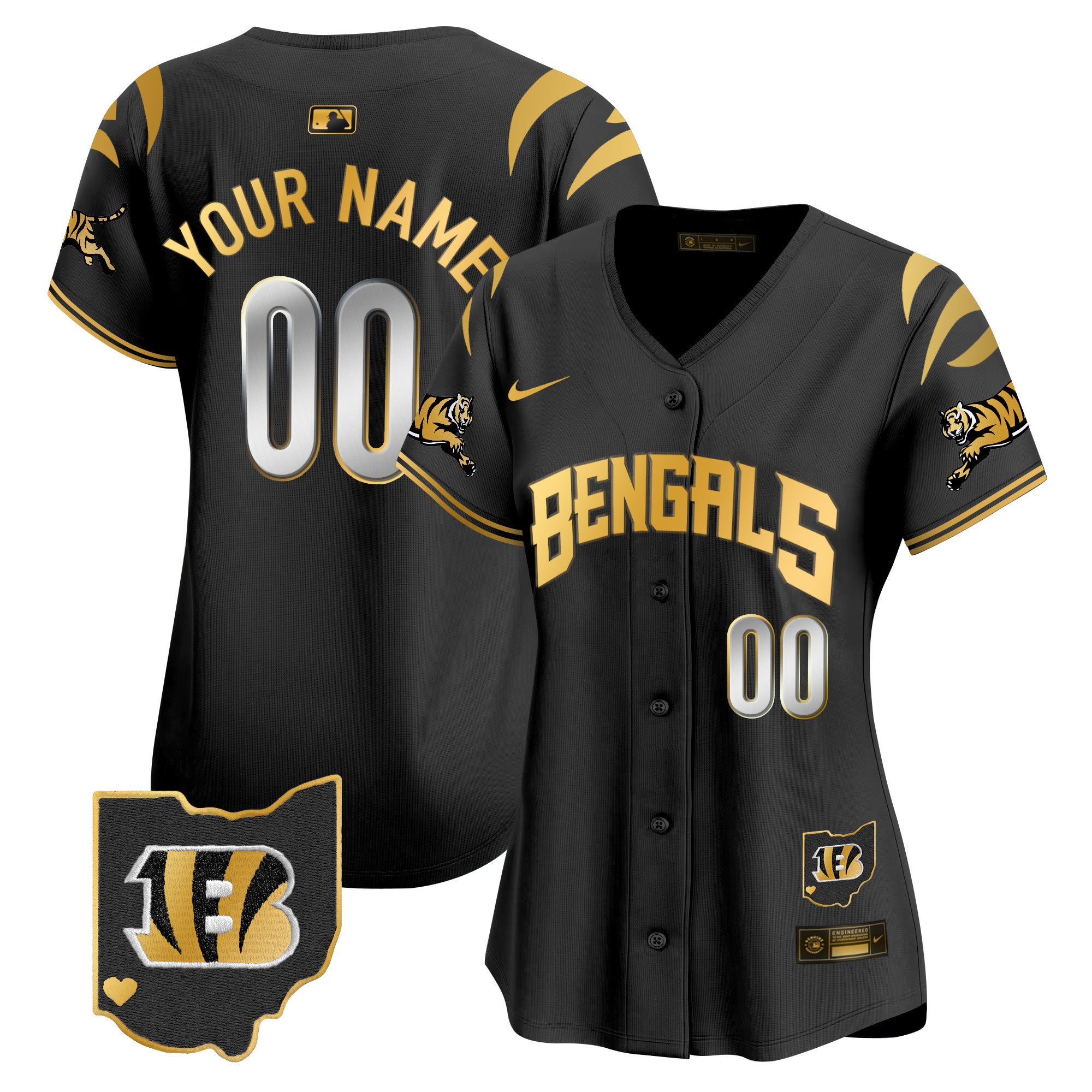 Bengals Vapor Premier Limited Custom Jersey - All Stitched - Women, Black Gold