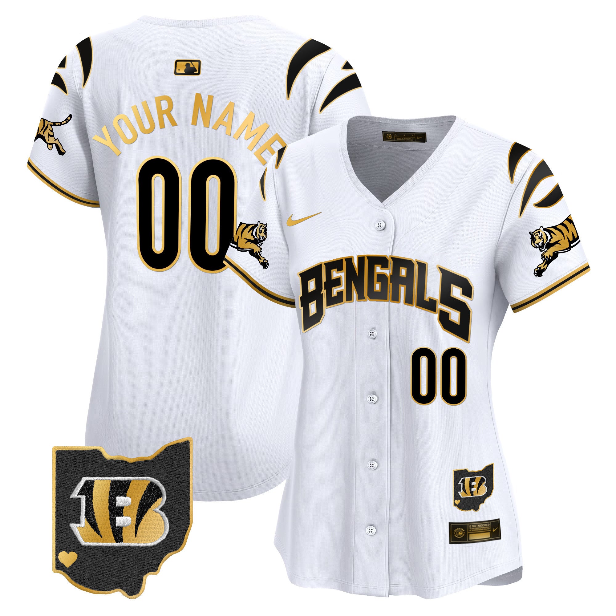 Bengals Vapor Premier Limited Custom Jersey - All Stitched - Women, White Gold