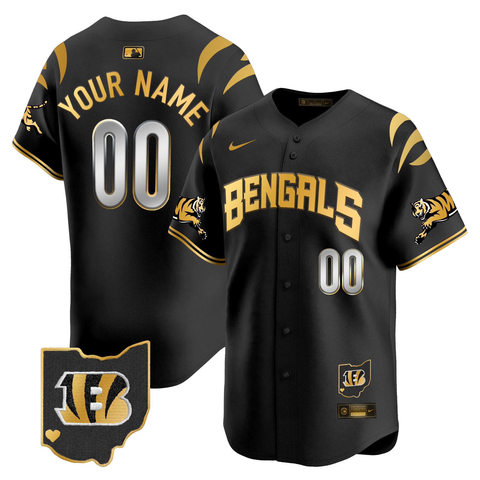 Bengals Vapor Premier Limited Custom Jersey - All Stitched - Men, Black Gold