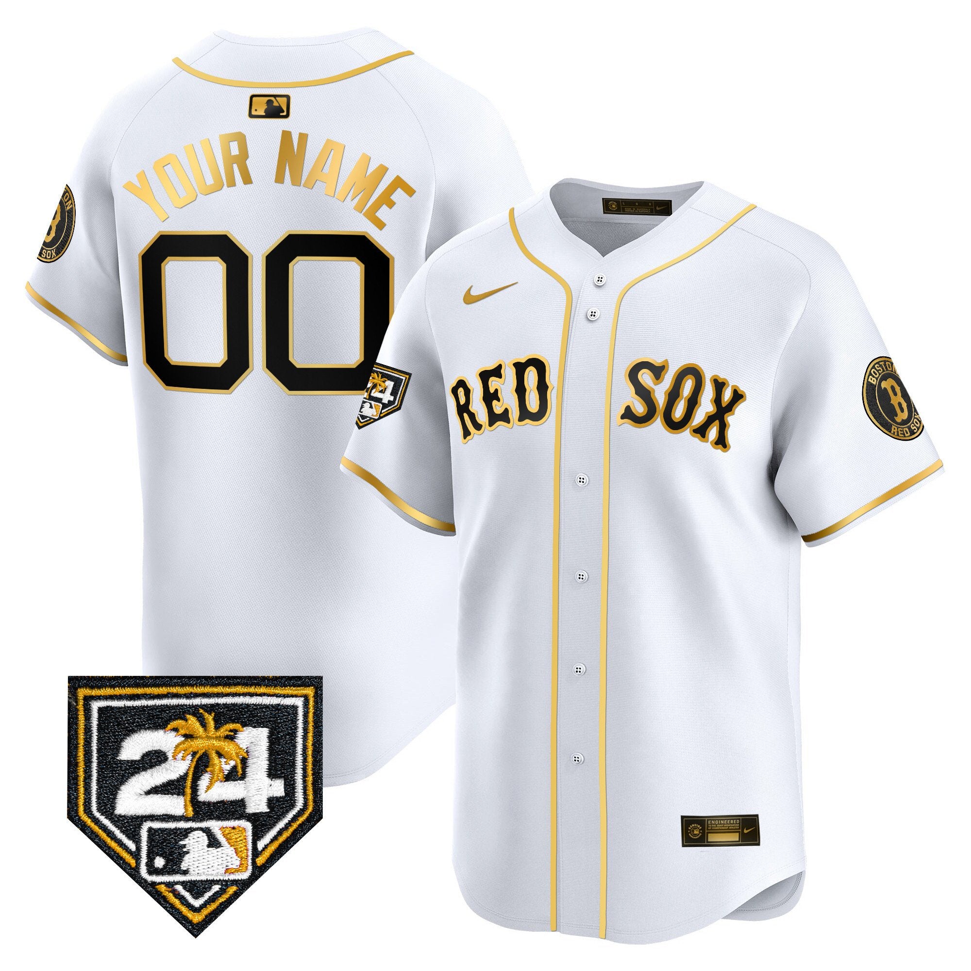 Boston Red Sox 2024 Spring Training Patch Vapor Premier Limited Custom Jersey - All Stitched - Men, White Gold