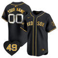 Boston Red Sox Tim Wakefield Patch Vapor Premier Limited Custom Jersey - All Stitched - Men, Black Gold