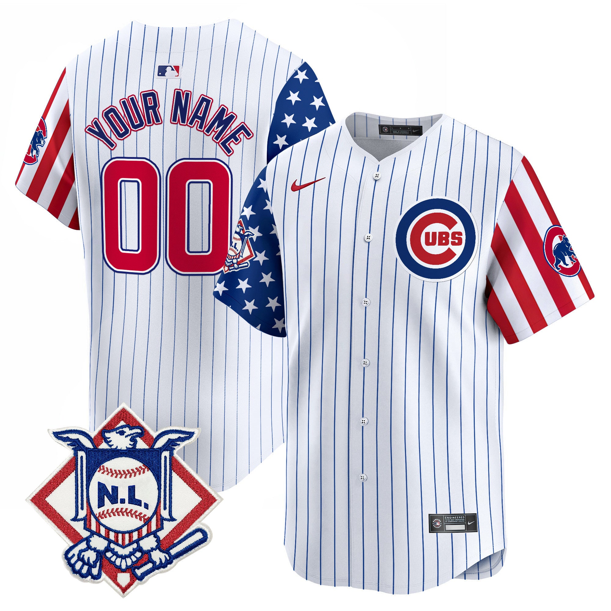 Chicago Cubs 2024 Fourth of July Vapor Premier Limited Custom Jersey V2 - All Stitched - Men, Pinstripe