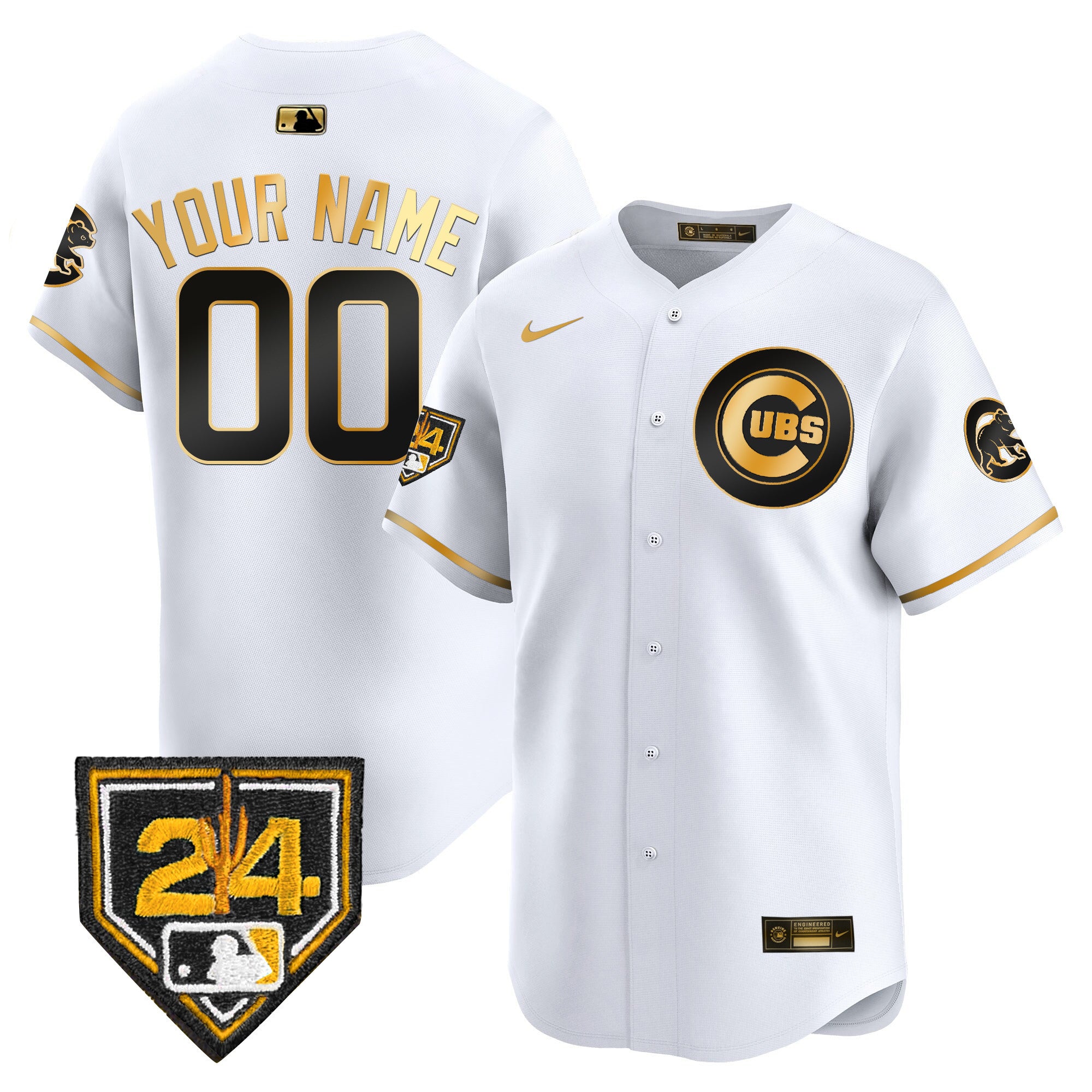 Chicago Cubs 2024 Spring Training Patch Vapor Premier Limited Custom Jersey V2 - All Stitched - Men, White Gold
