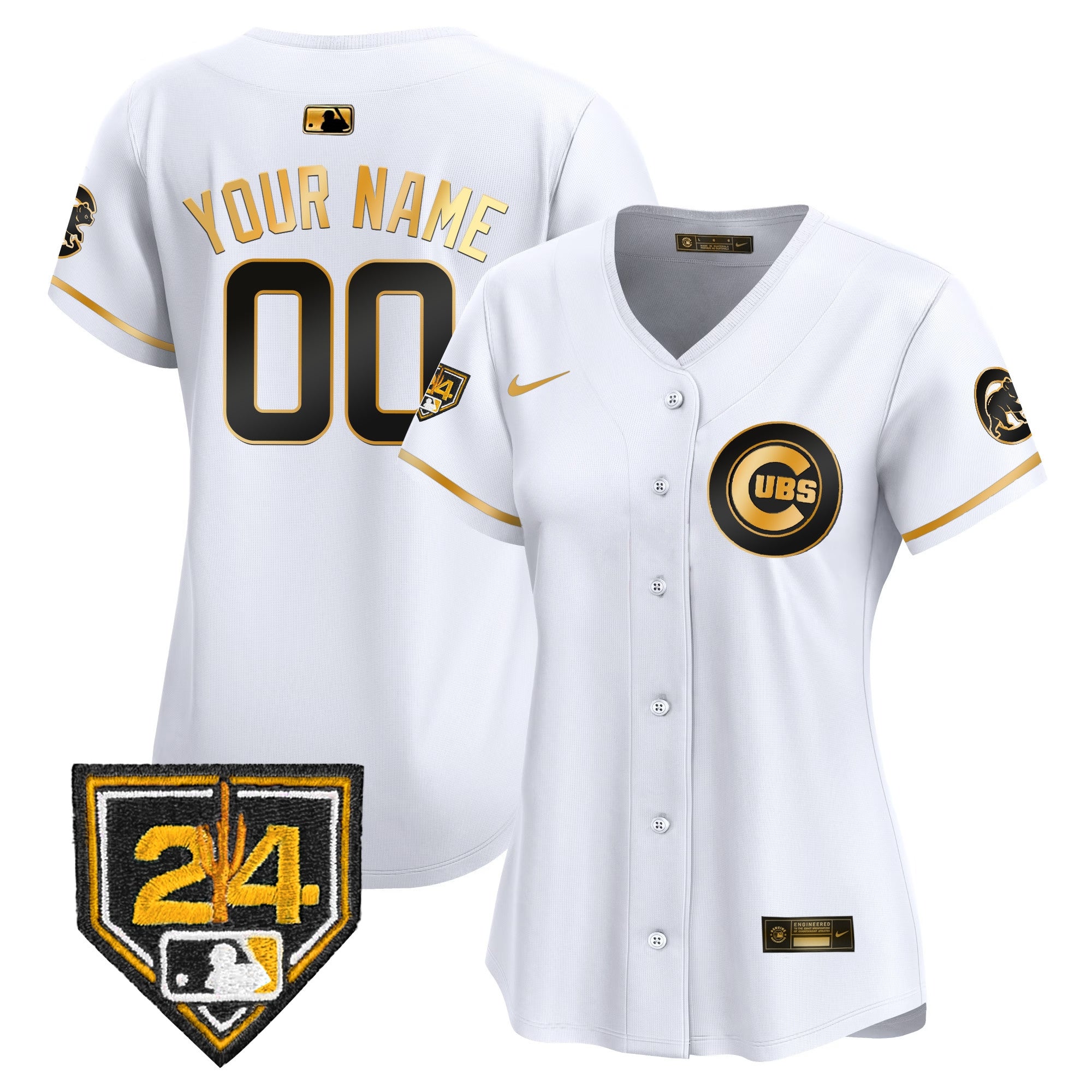 Chicago Cubs 2024 Spring Training Patch Vapor Premier Limited Custom Jersey V2 - All Stitched - Women, White Gold