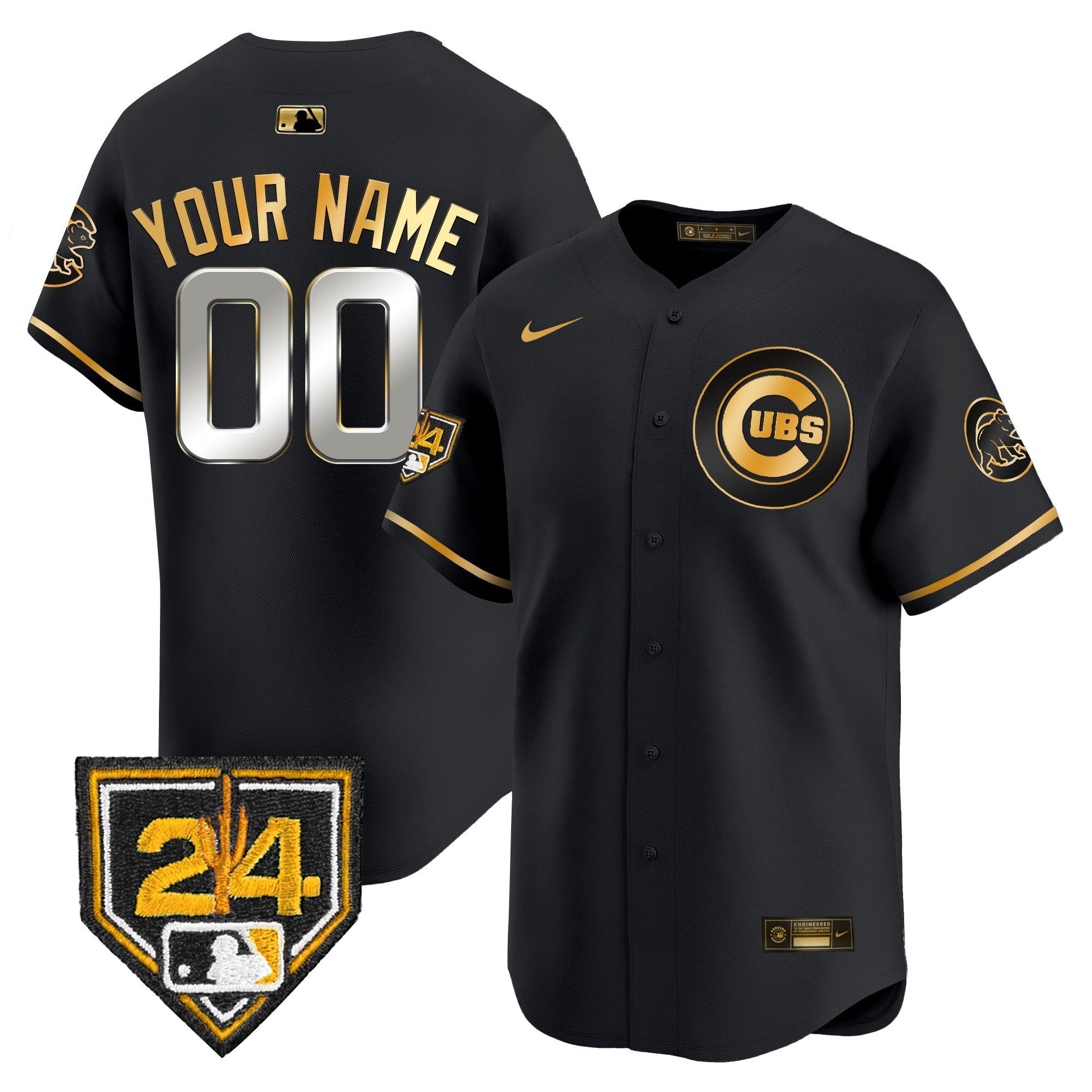 Chicago Cubs 2024 Spring Training Patch Vapor Premier Limited Custom Jersey V2 - All Stitched - Men, Black Gold