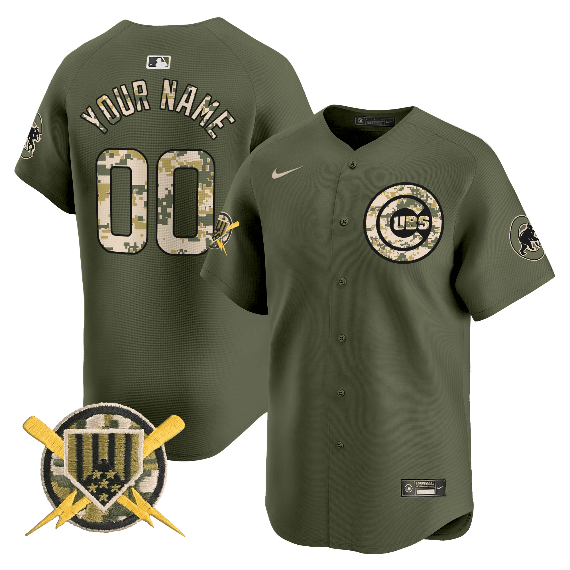 Chicago Cubs Armed Forces Day Vapor Premier Limited Custom Jersey - All Stitched - Men, Green