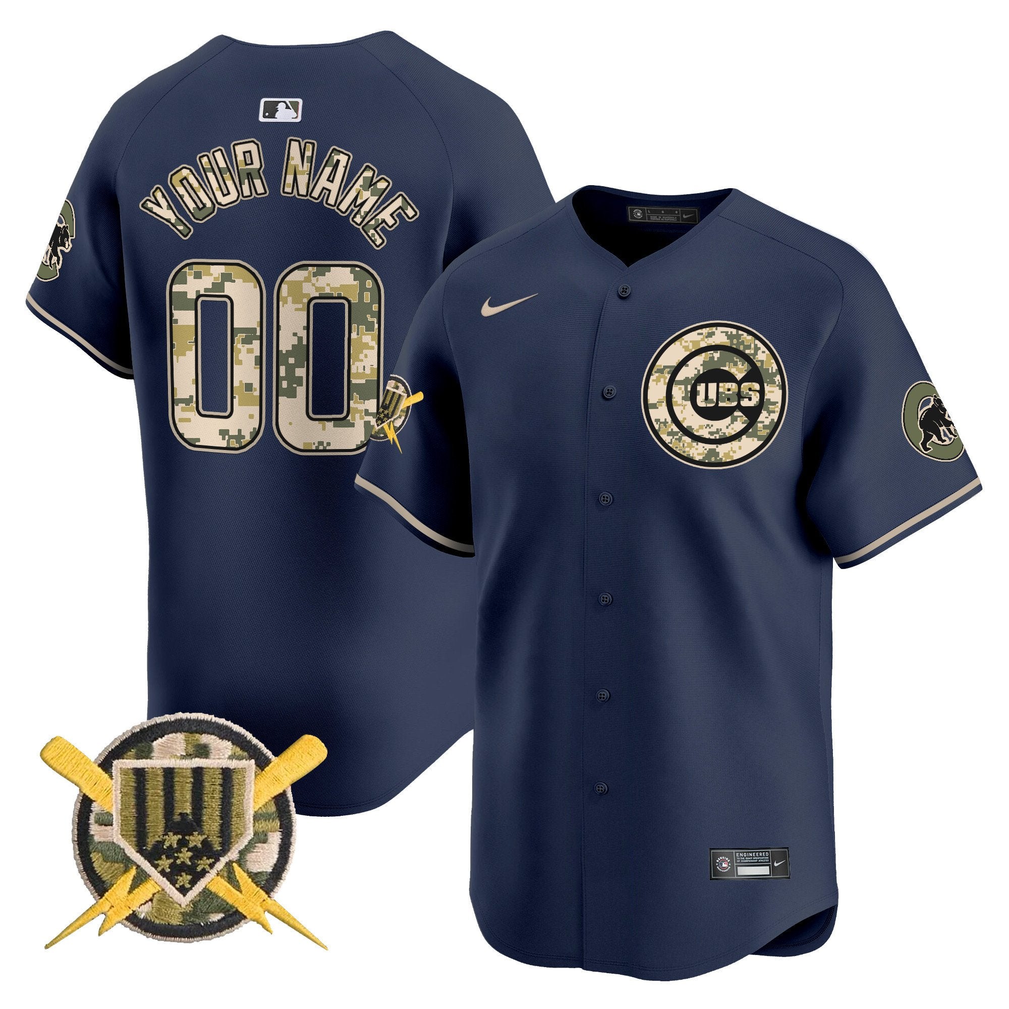 Chicago Cubs Armed Forces Day Vapor Premier Limited Custom Jersey - All Stitched - Men, Navy