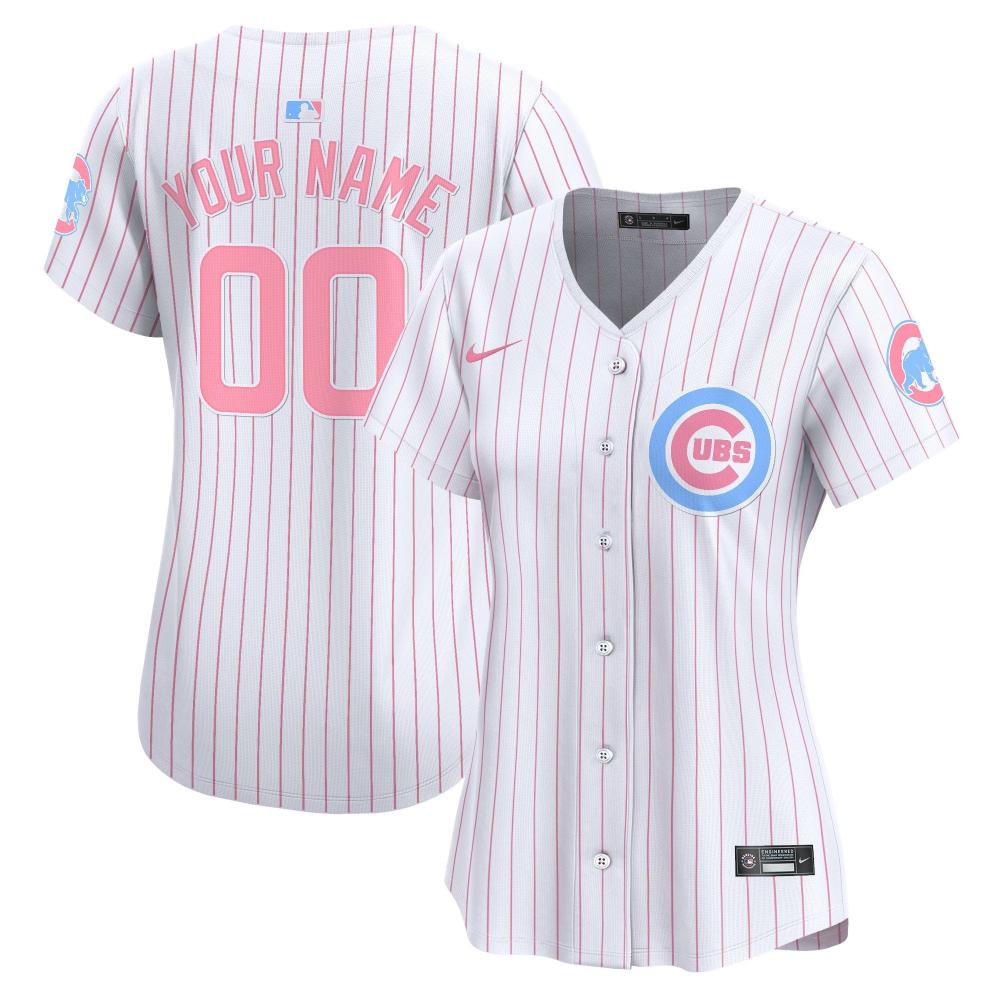 Chicago Cubs Bubblegum Pink Vapor Premier Limited Custom Jersey - All Stitched - Women, Pinstripe