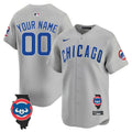 Chicago Cubs Illinois Patch Vapor Premier Limited Custom Jersey - All Stitched - Men, Gray Road