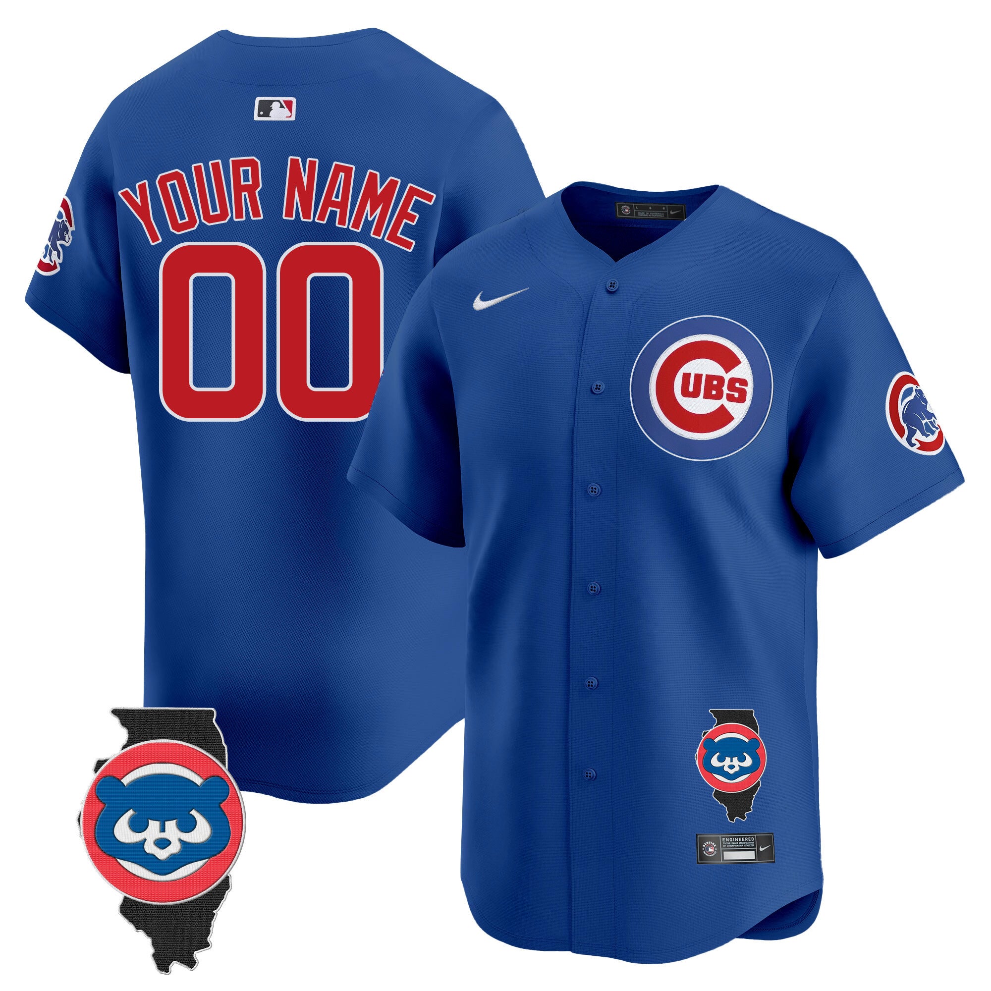 Chicago Cubs Illinois Patch Vapor Premier Limited Custom Jersey - All Stitched - Men, Royal