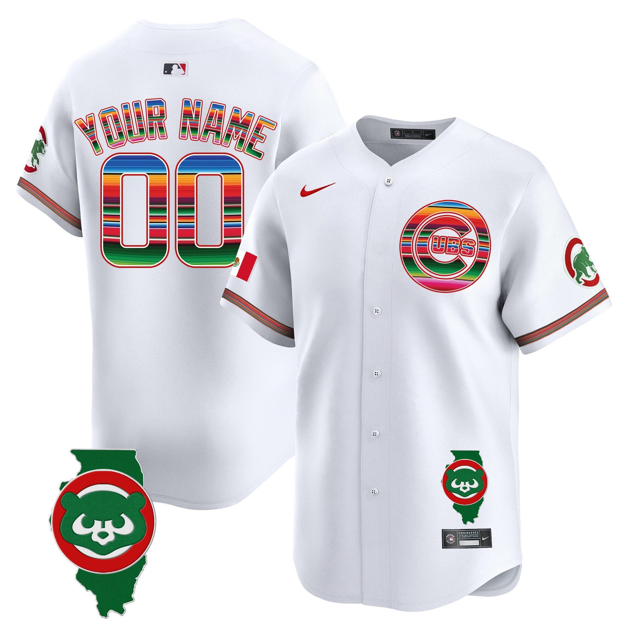 Chicago Cubs Mexico Illinois Patch Vapor Premier Limited Custom Jersey - All Stitched