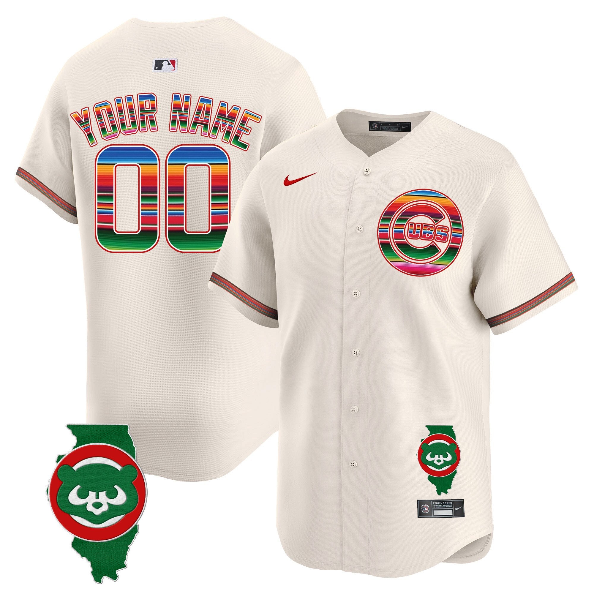 Chicago Cubs Mexico Illinois Patch Vapor Premier Limited Custom Jersey - All Stitched - Youth, Cream