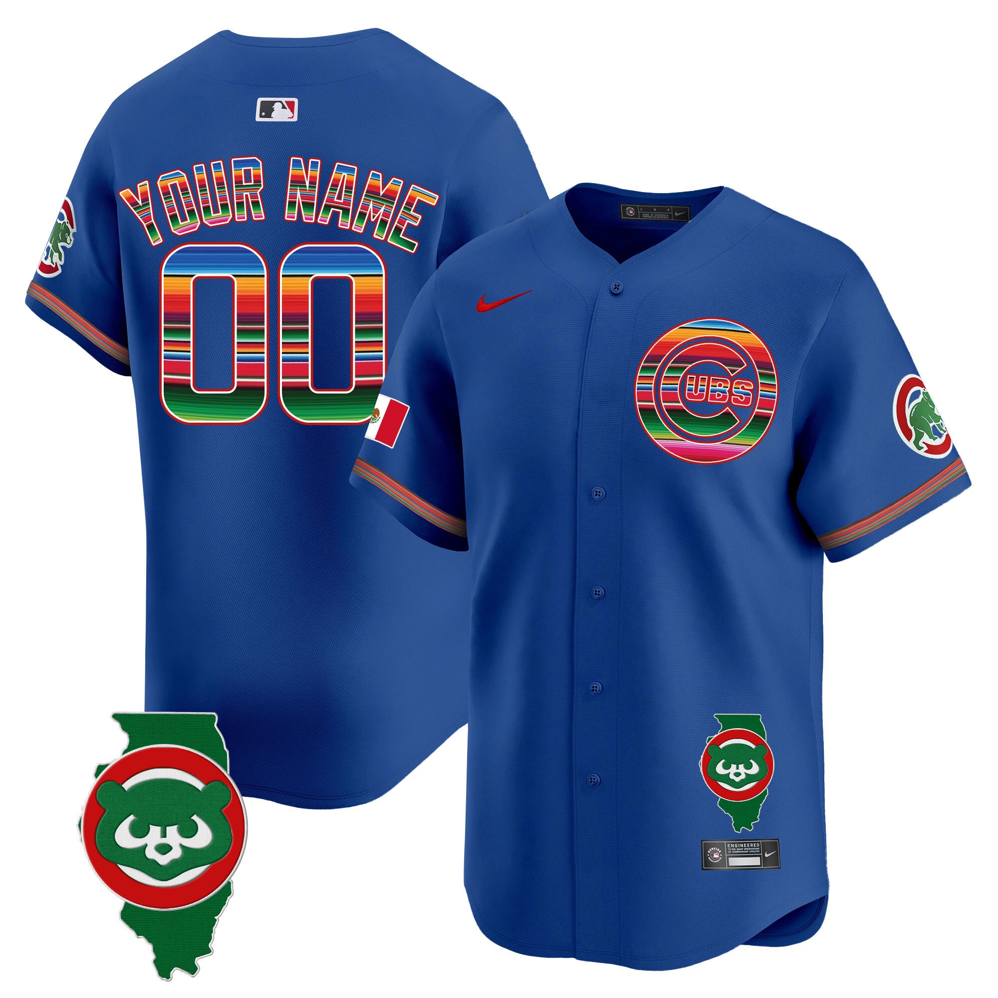 Chicago Cubs Mexico Illinois Patch Vapor Premier Limited Custom Jersey - All Stitched - Men, Royal