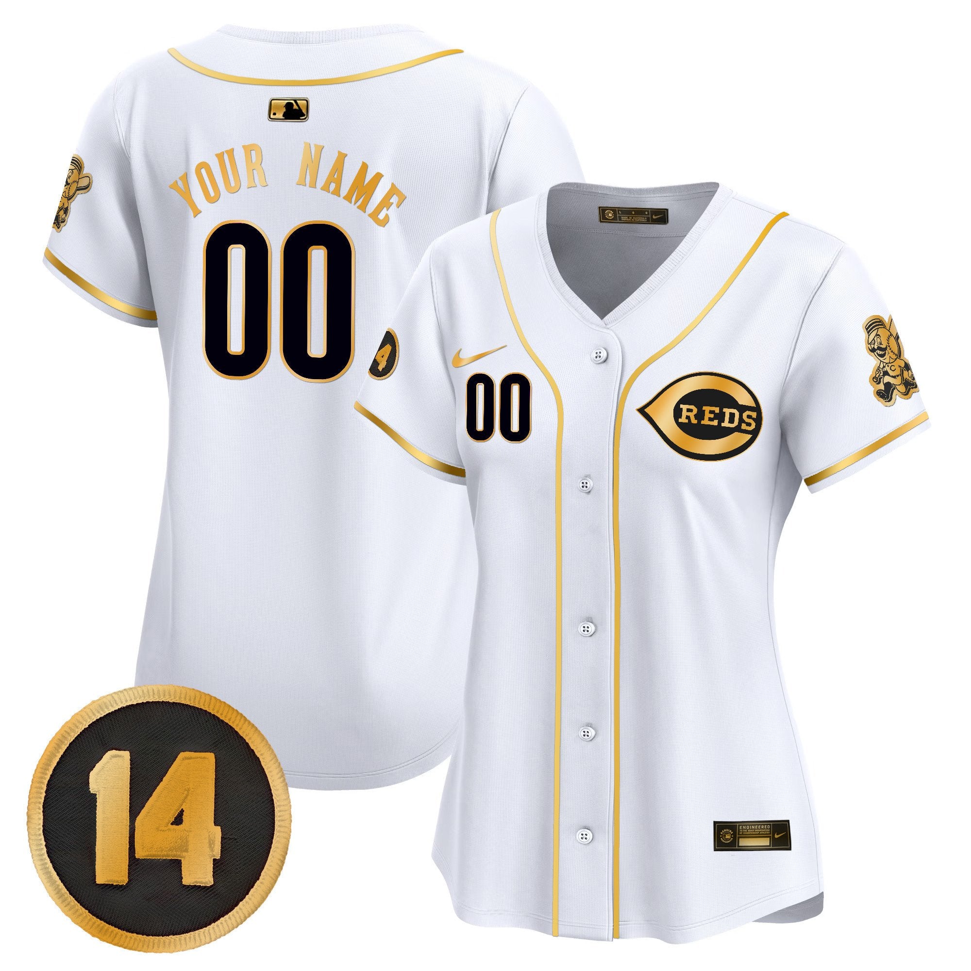 Cincinnati Reds Pete Rose Patch Vapor Premier Limited Custom Jersey - All Stitched - Women, White Gold