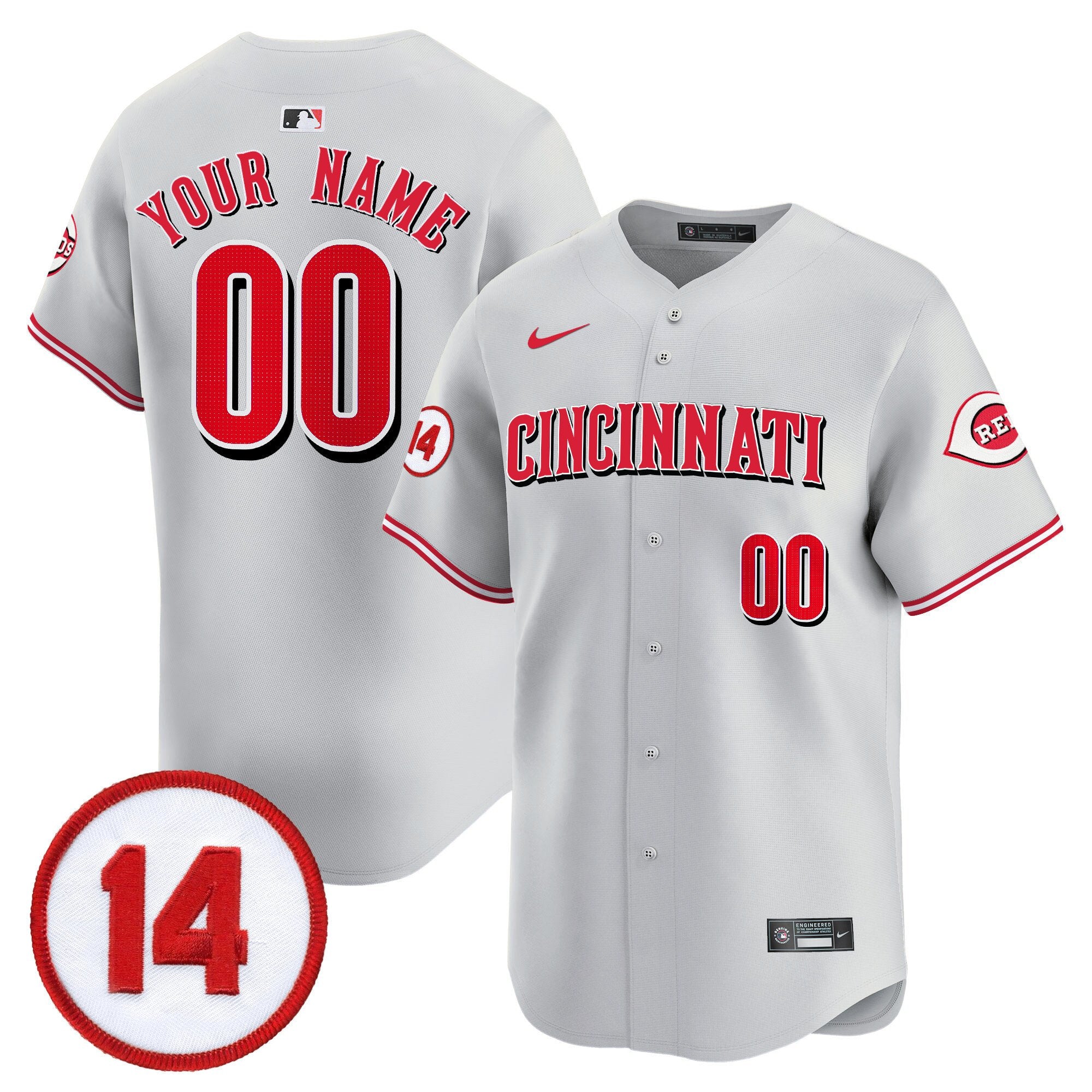 Cincinnati Reds Pete Rose Patch Vapor Premier Limited Custom Jersey - All Stitched - Men, Gray