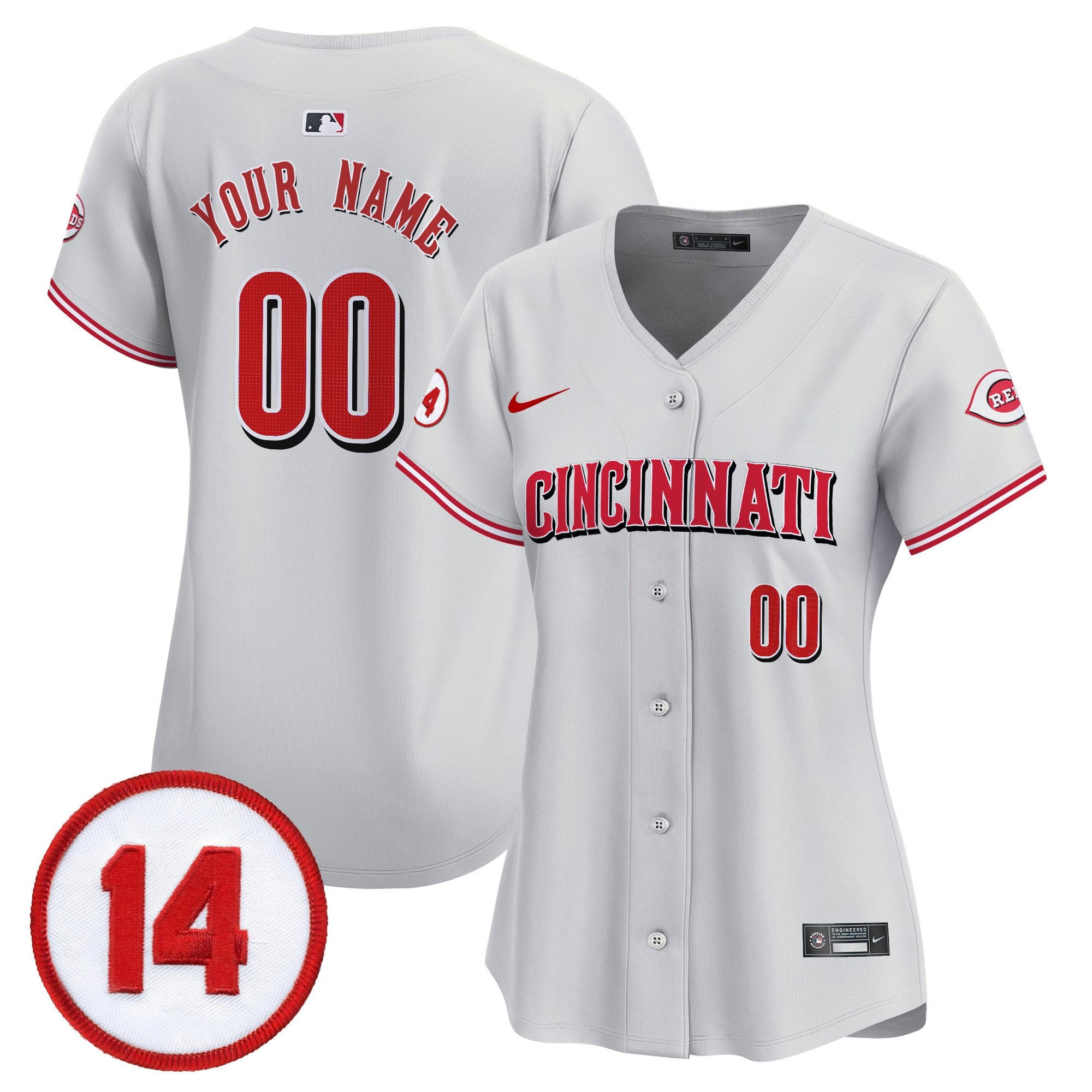 Cincinnati Reds Pete Rose Patch Vapor Premier Limited Custom Jersey - All Stitched - Women, Gray