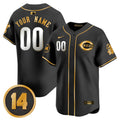 Cincinnati Reds Pete Rose Patch Vapor Premier Limited Custom Jersey - All Stitched - Men, Black Gold
