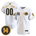 Cincinnati Reds Pete Rose Patch Vapor Premier Limited Custom Jersey - All Stitched - Men, White Gold