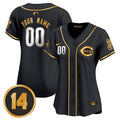 Cincinnati Reds Pete Rose Patch Vapor Premier Limited Custom Jersey - All Stitched - Women, Black Gold