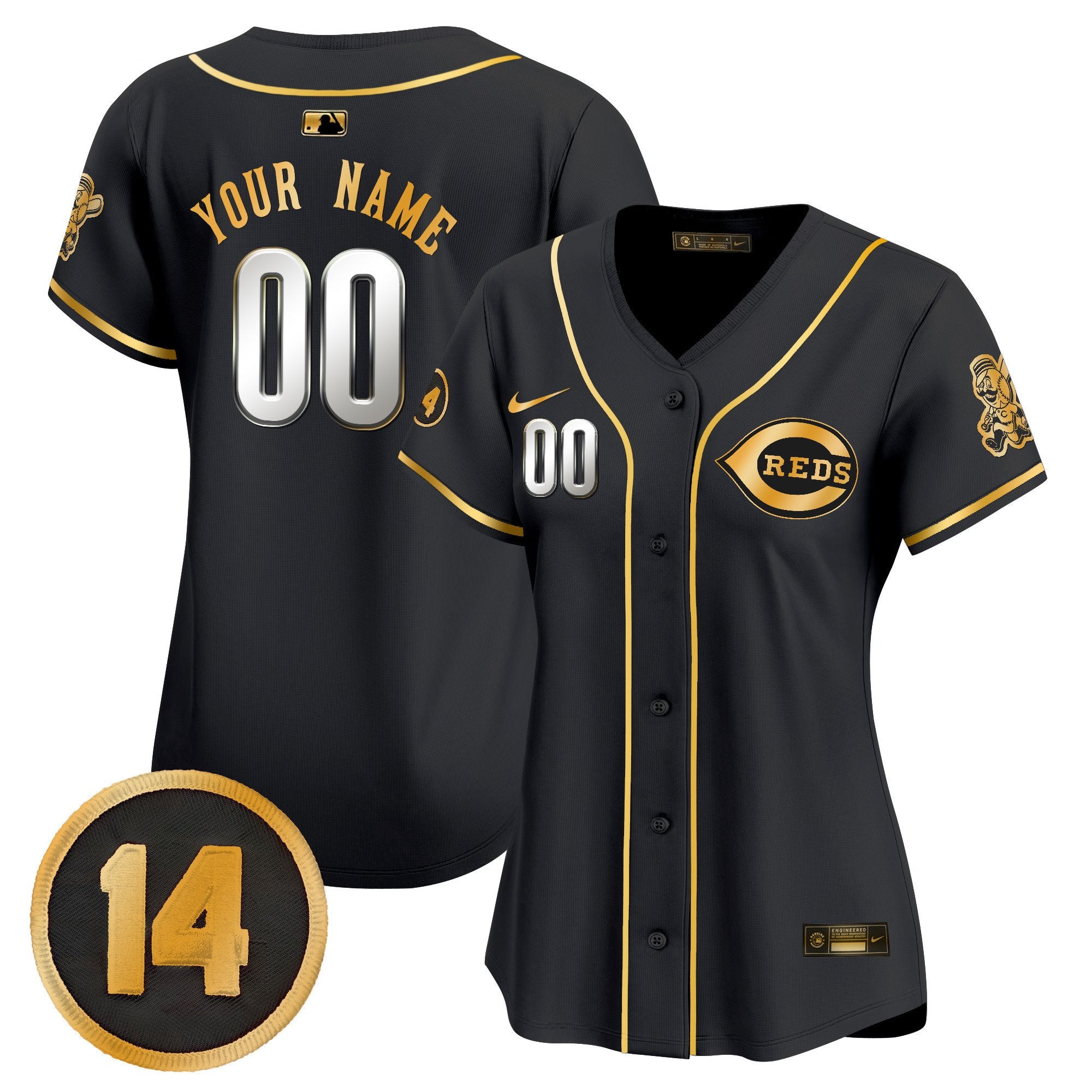 Cincinnati Reds Pete Rose Patch Vapor Premier Limited Custom Jersey - All Stitched - Women, Black Gold