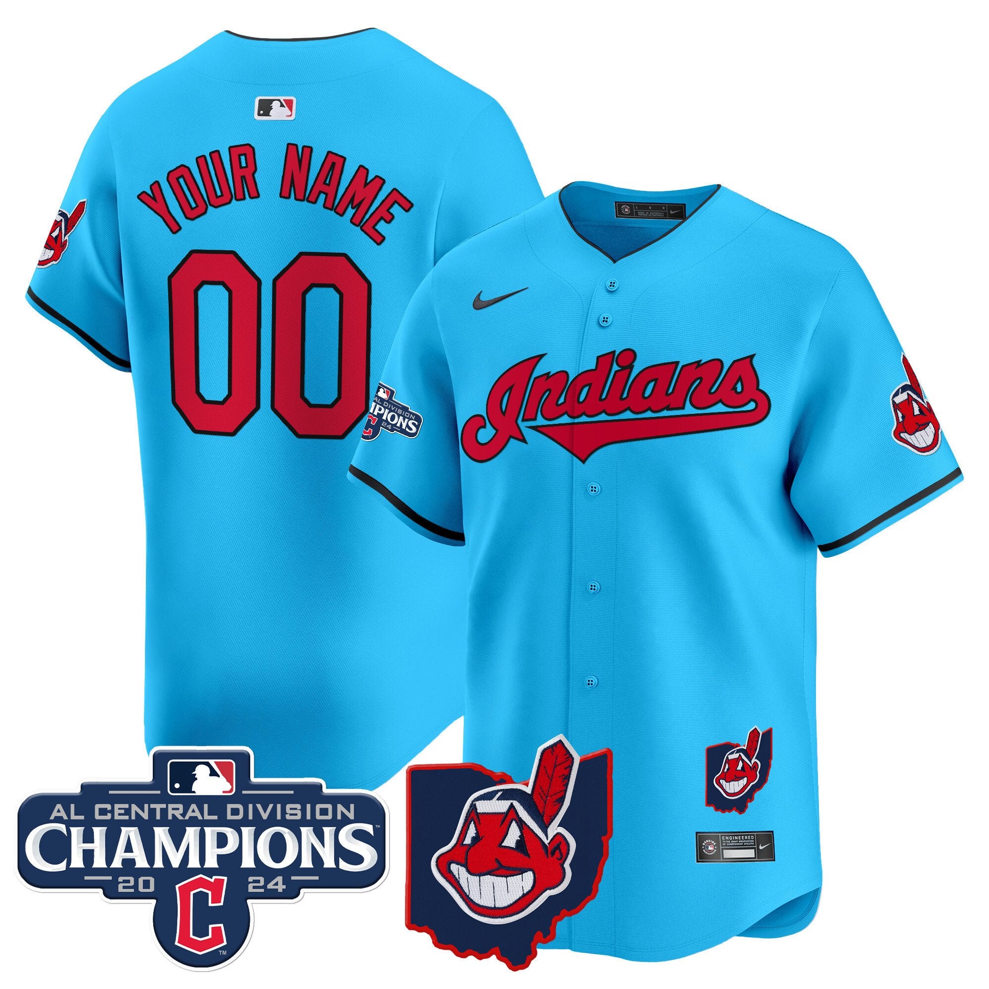 Cleveland Indians 2024 AL Central Division Champions Vapor Premier Limited Custom Jersey - All Stitched - Youth, Light Blue