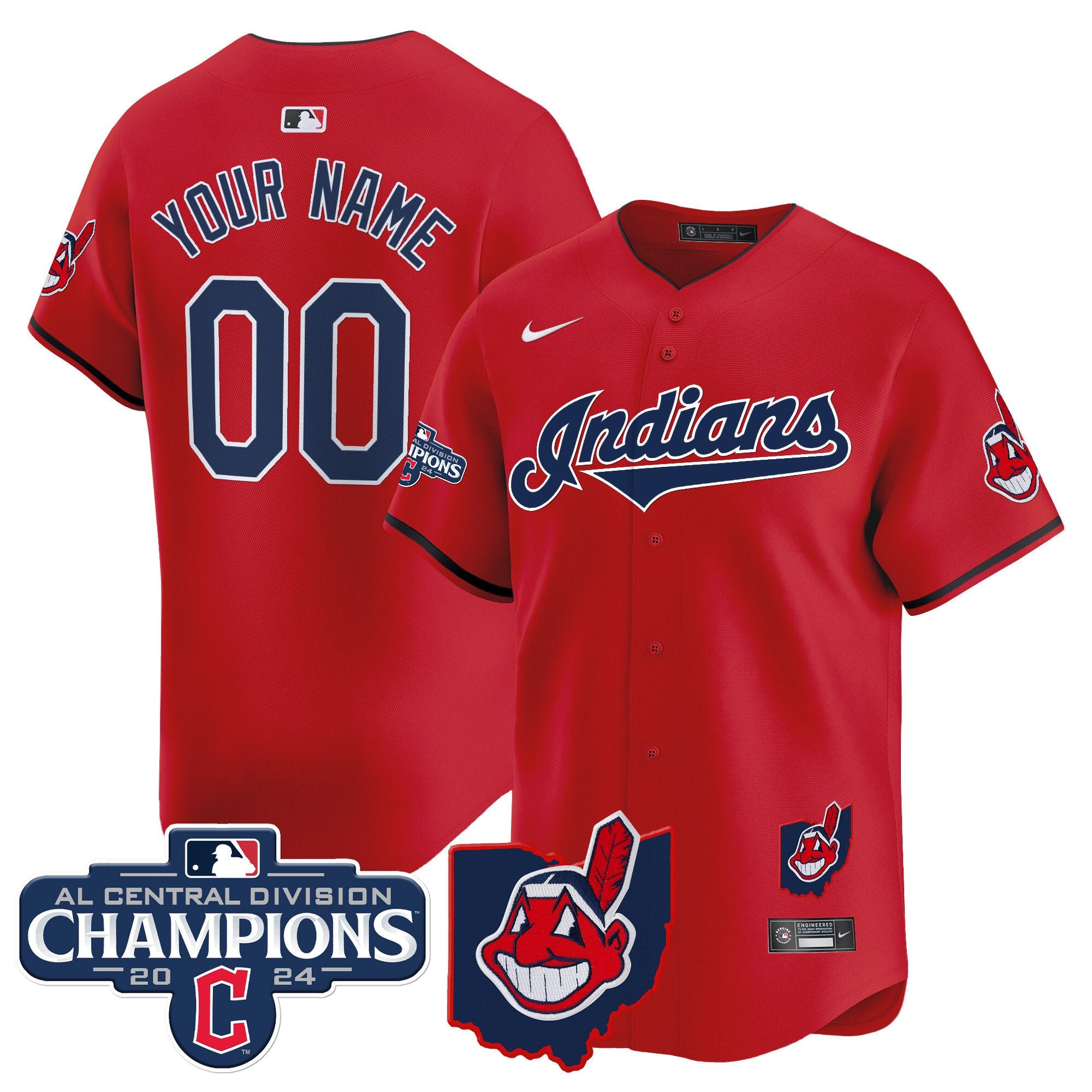 Cleveland Indians 2024 AL Central Division Champions Vapor Premier Limited Custom Jersey - All Stitched - Men, Red