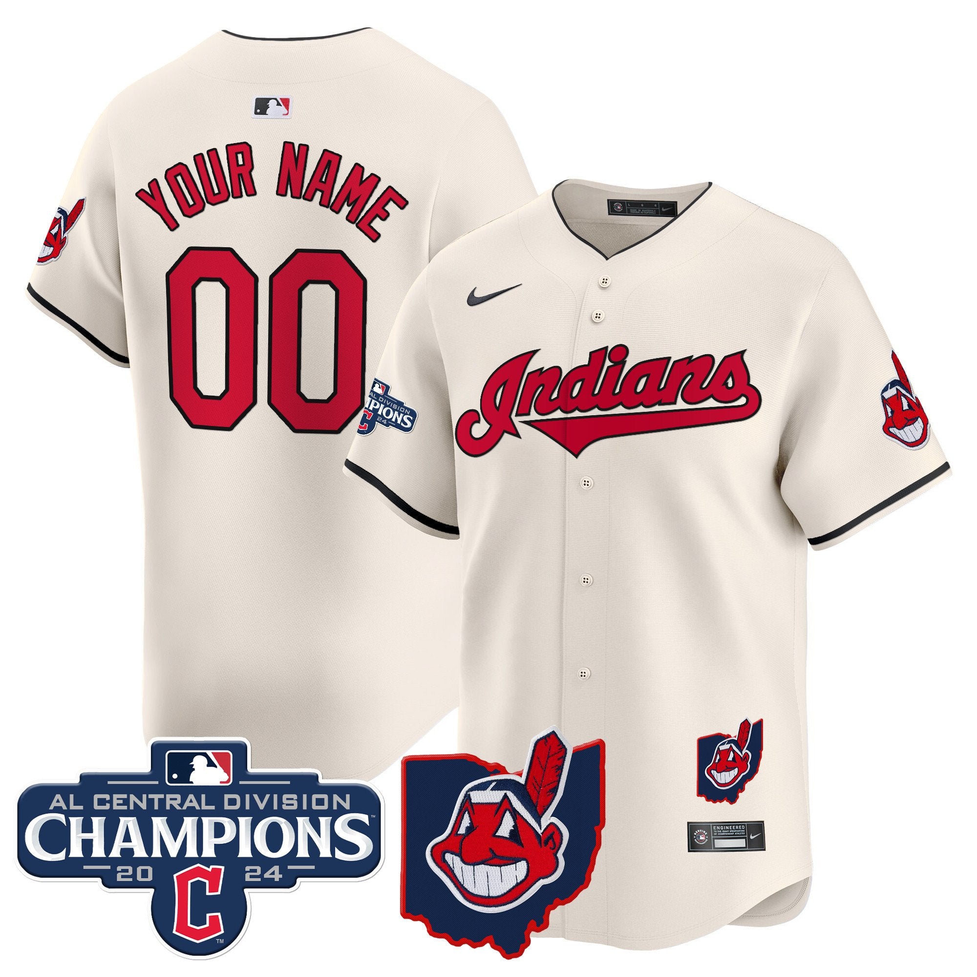 Cleveland Indians 2024 AL Central Division Champions Vapor Premier Limited Custom Jersey - All Stitched - Men, Cream