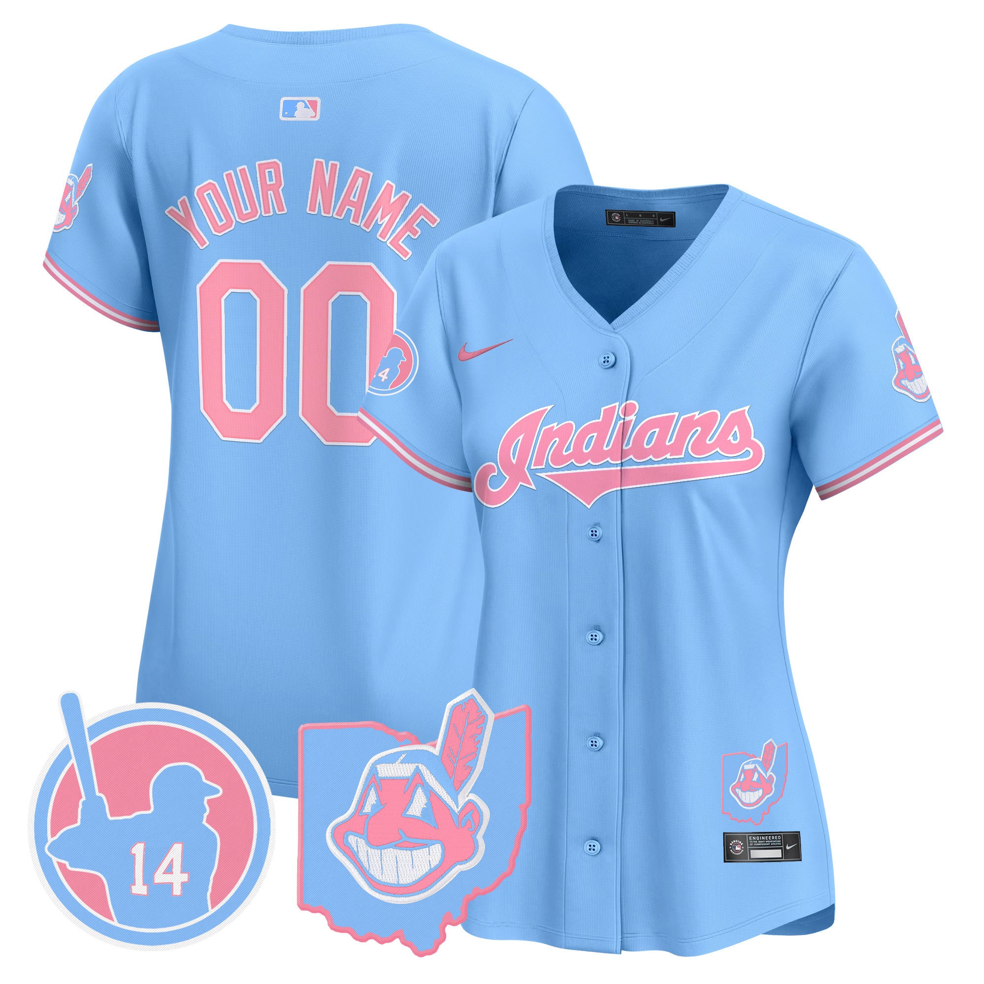 Cleveland Indians Larry Doby Bubblegum Pink Vapor Premier Limited Custom Jersey - All Stitched - Women, Light Blue