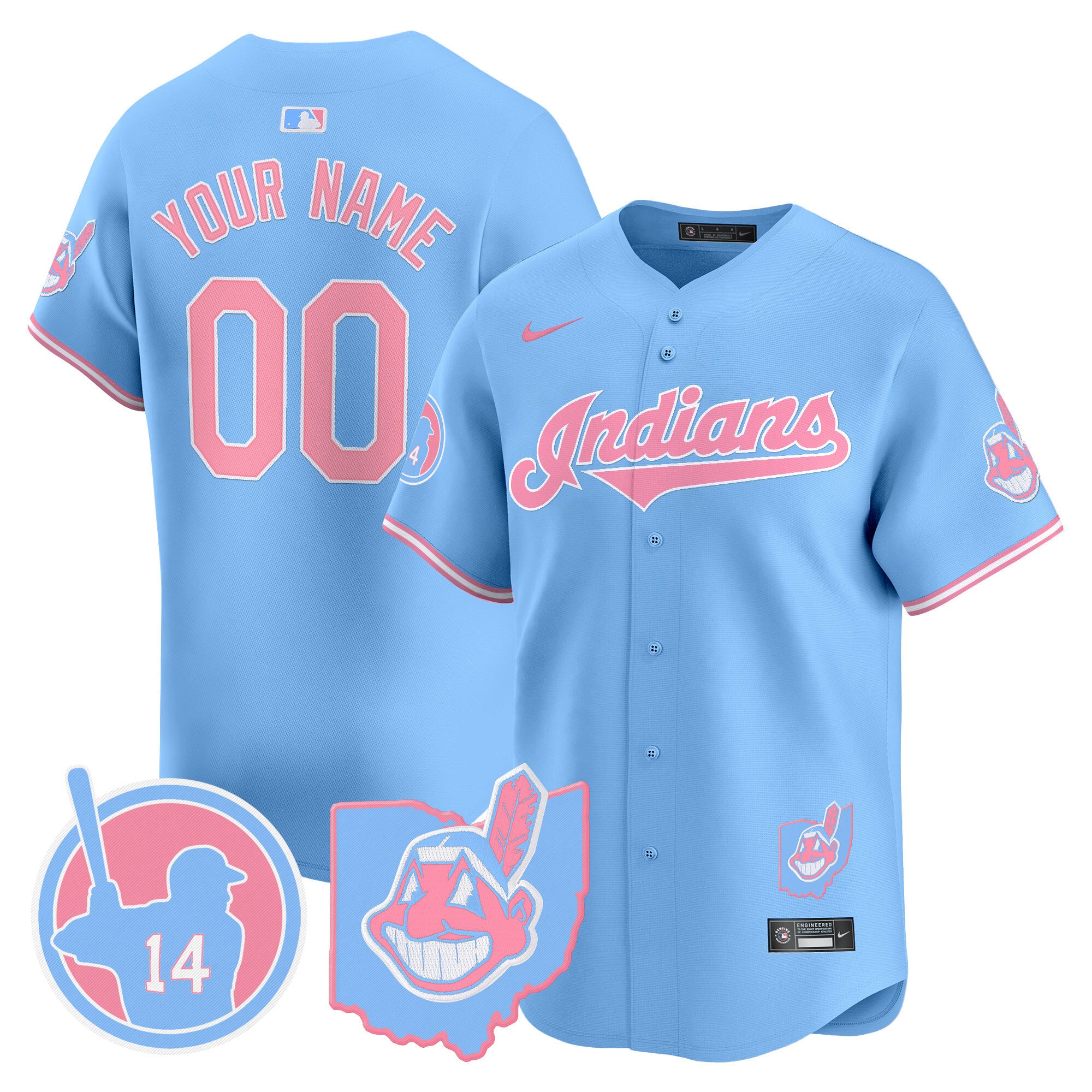 Cleveland Indians Larry Doby Bubblegum Pink Vapor Premier Limited Custom Jersey - All Stitched - Men, Light Blue