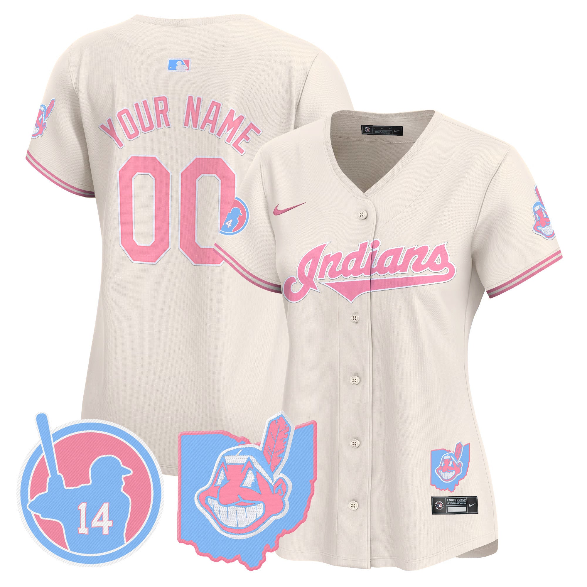 Cleveland Indians Larry Doby Bubblegum Pink Vapor Premier Limited Custom Jersey - All Stitched - Women, Cream