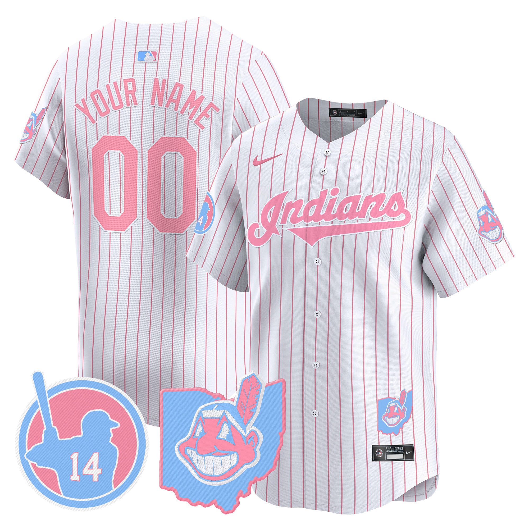 Cleveland Indians Larry Doby Bubblegum Pink Vapor Premier Limited Custom Jersey - All Stitched - Men, Pinstripe