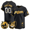 Cleveland Indians Larry Doby Patch Vapor Premier Limited Custom Jersey - All Stitched - Men, Black Gold