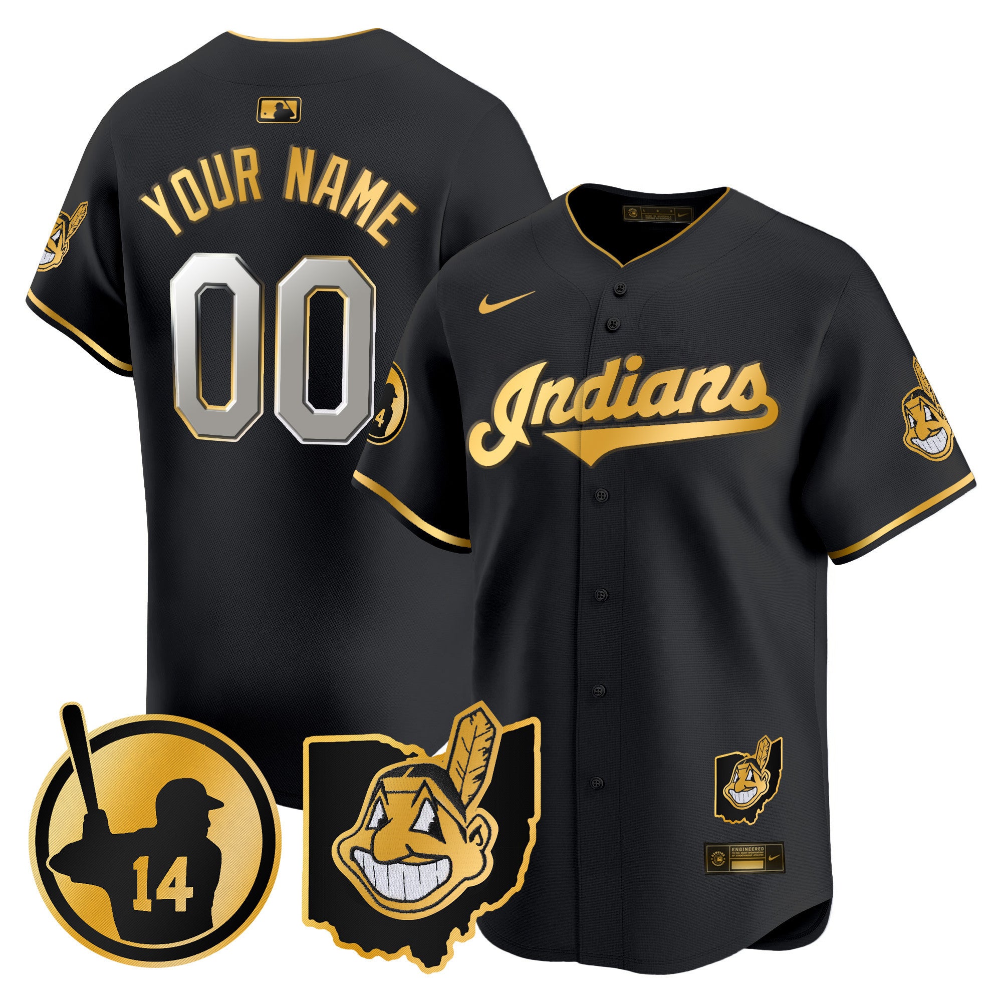 Cleveland Indians Larry Doby Patch Vapor Premier Limited Custom Jersey - All Stitched - Men, Black Gold