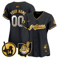 Cleveland Indians Larry Doby Patch Vapor Premier Limited Custom Jersey - All Stitched - Women, Black Gold