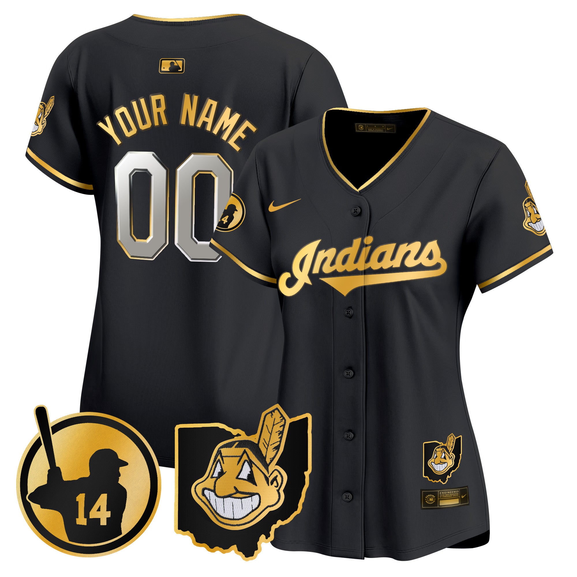 Cleveland Indians Larry Doby Patch Vapor Premier Limited Custom Jersey - All Stitched - Women, Black Gold