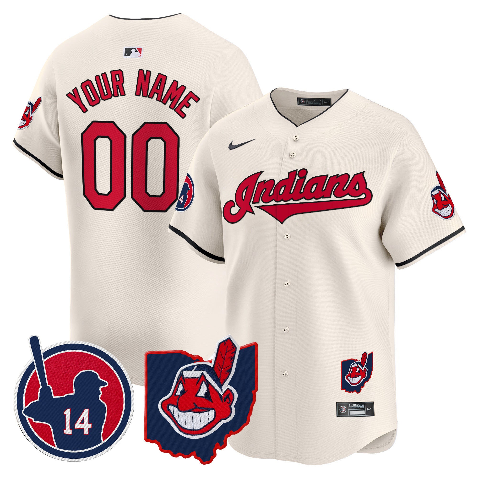 Cleveland Indians Larry Doby Patch Vapor Premier Limited Custom Jersey - All Stitched - Men, Cream